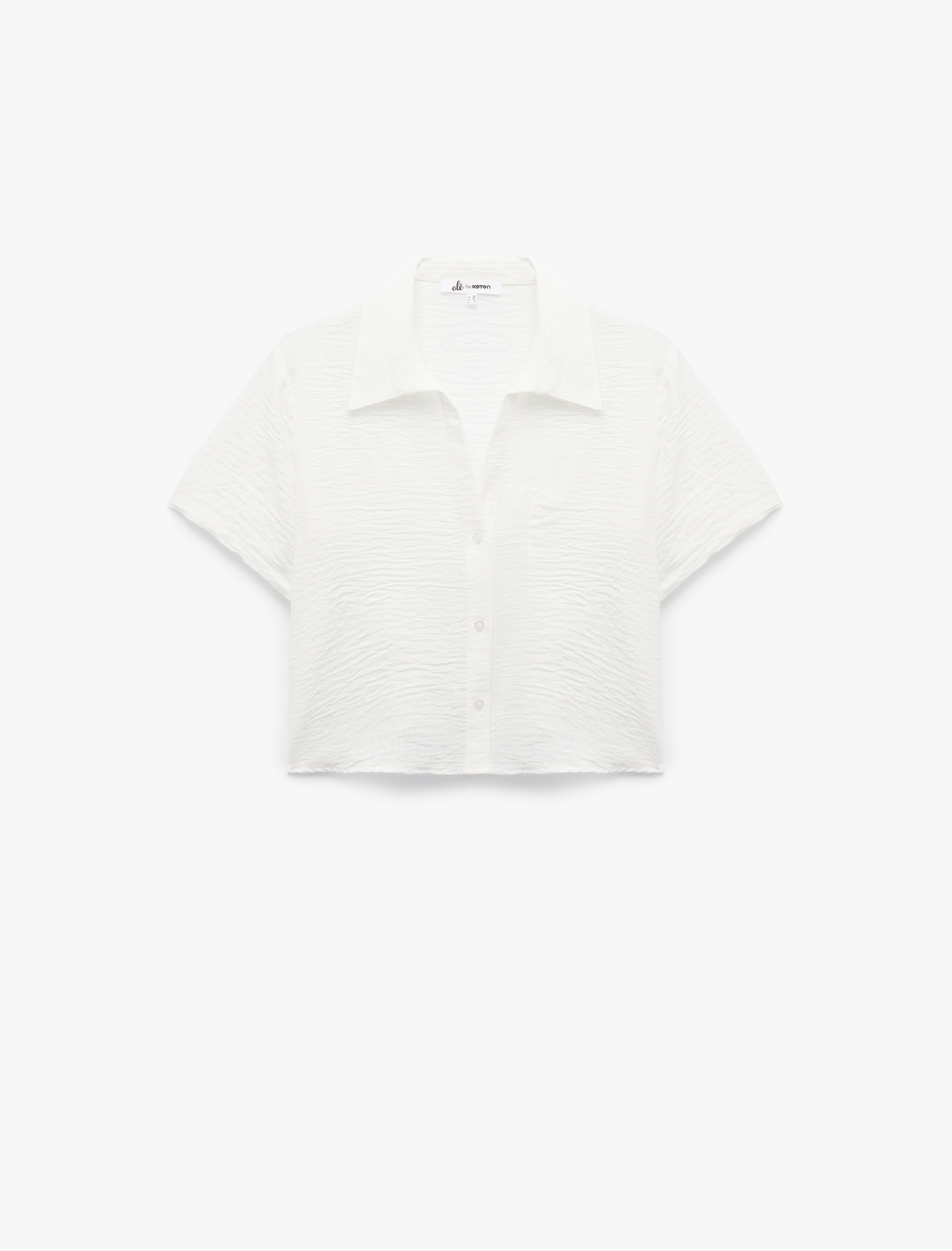   Kısa Kollu Cep Detaylı Klasik Yaka Crop Gömlek