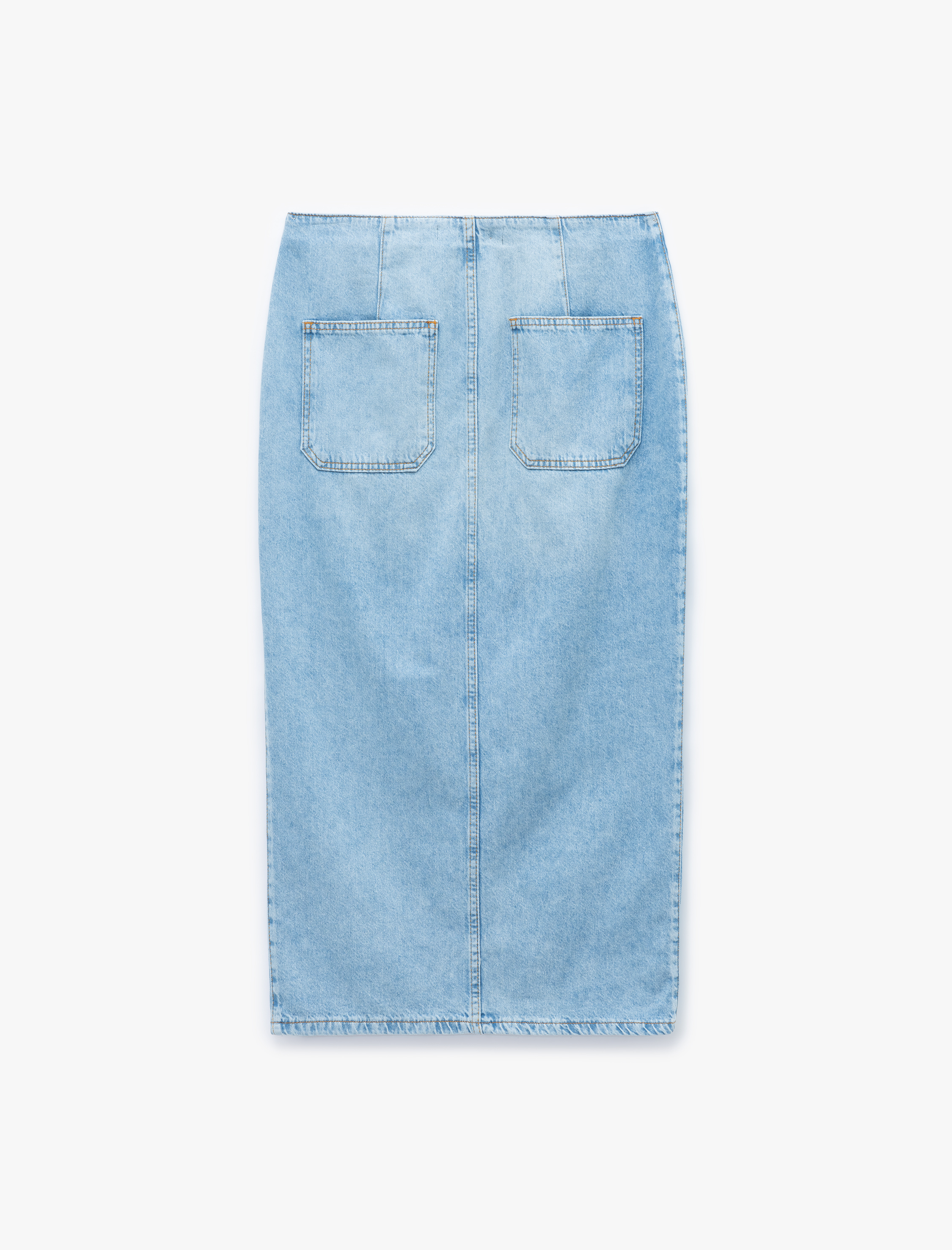 Düğme Detaylı Yırtmaçlı Normal Bel Slim Fit Midi Denim Kalem Etek