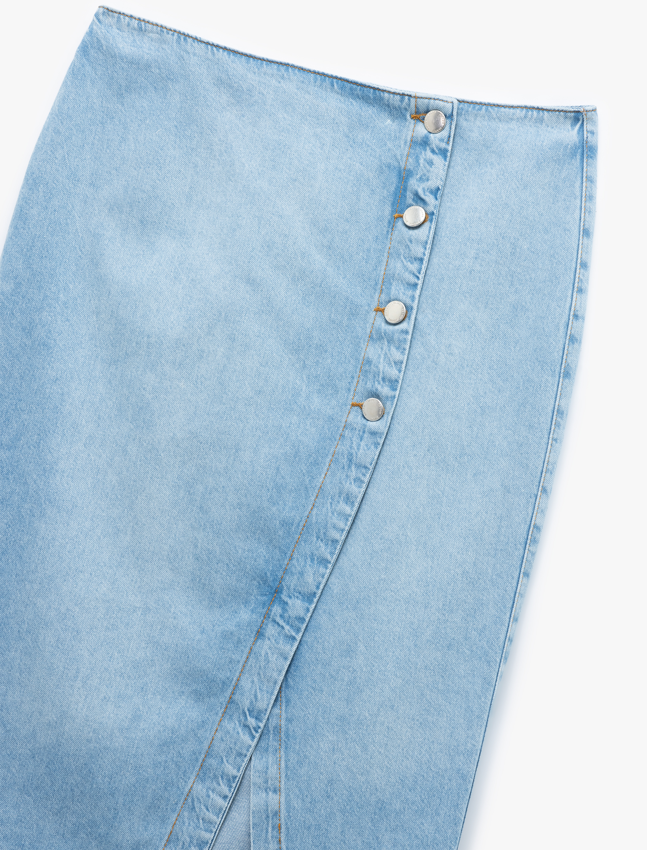 Düğme Detaylı Yırtmaçlı Normal Bel Slim Fit Midi Denim Kalem Etek