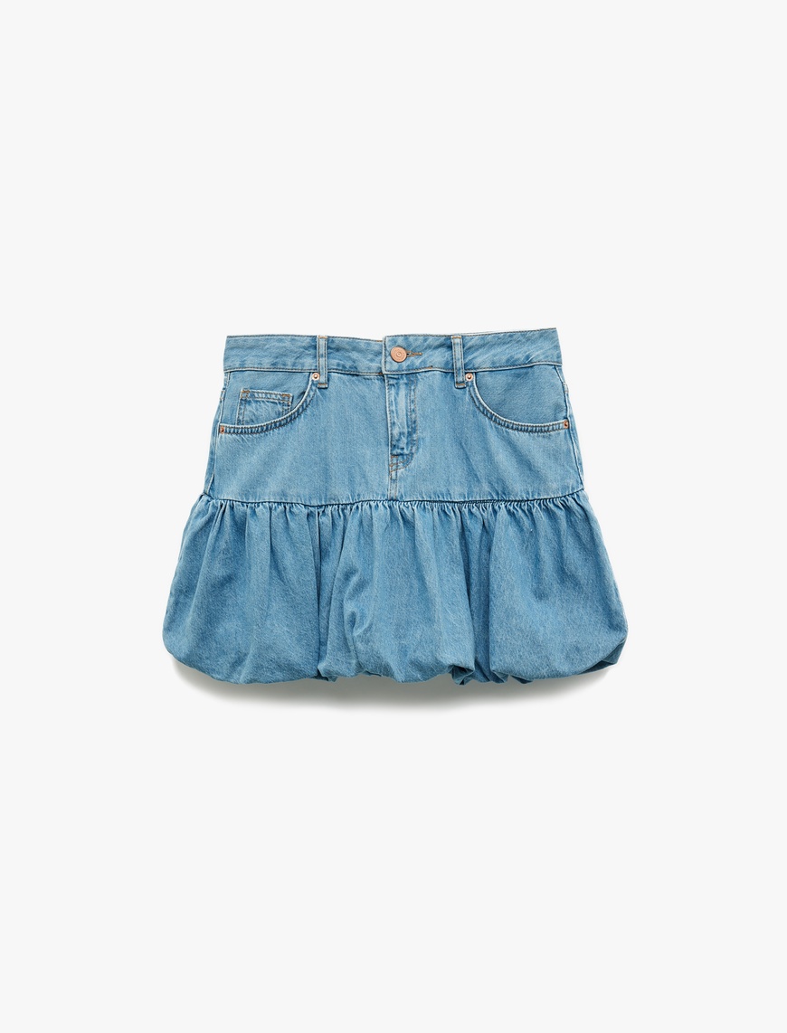   Koton X Sibil Çetinkaya -  Cep Detaylı Düğmeli Mini Denim Balon Etek