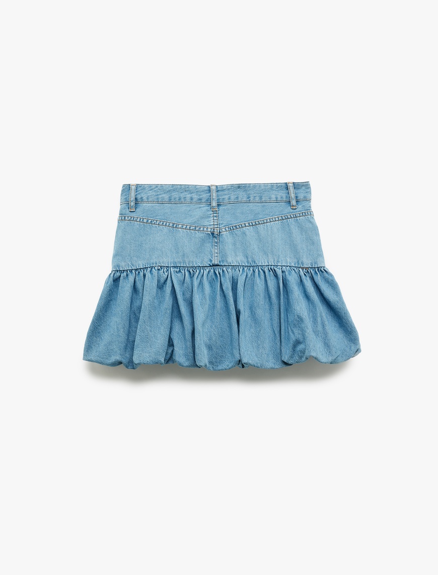   Koton X Sibil Çetinkaya -  Cep Detaylı Düğmeli Mini Denim Balon Etek