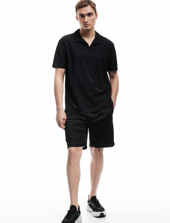  Kısa Kollu Polo Yaka Pike Kumaş Oversize Spor Tişört