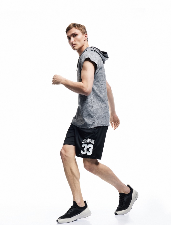  Baskılı Cep Detaylı Beli Lastikli Oversize Spor Şort
