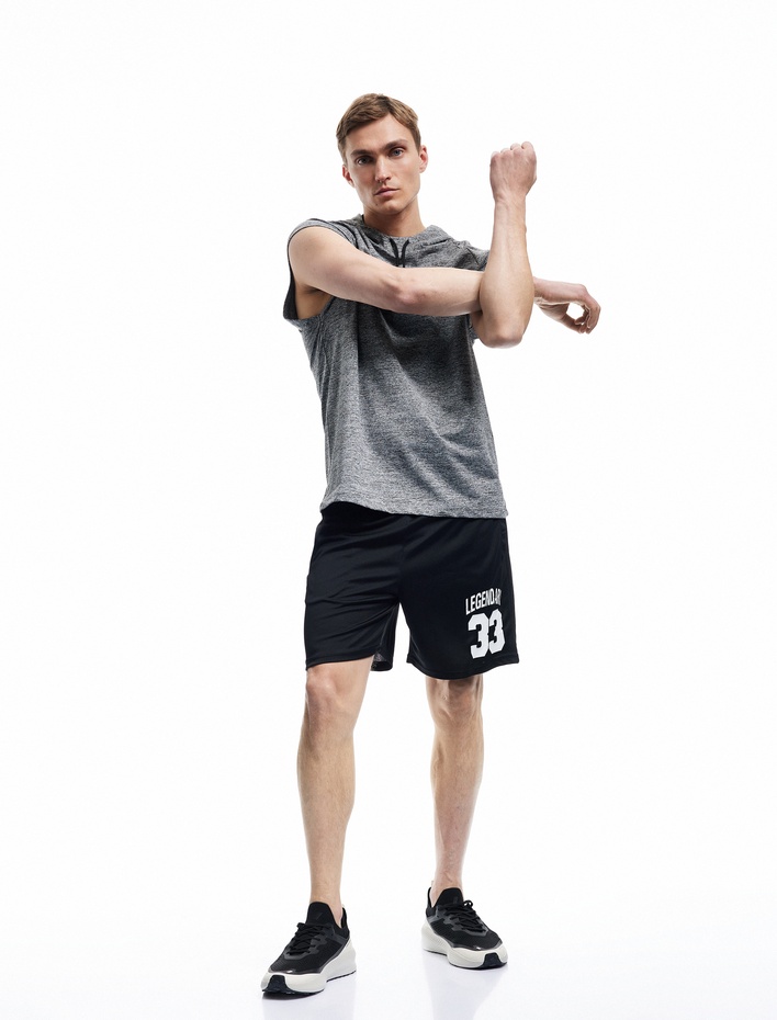  Baskılı Cep Detaylı Beli Lastikli Oversize Spor Şort