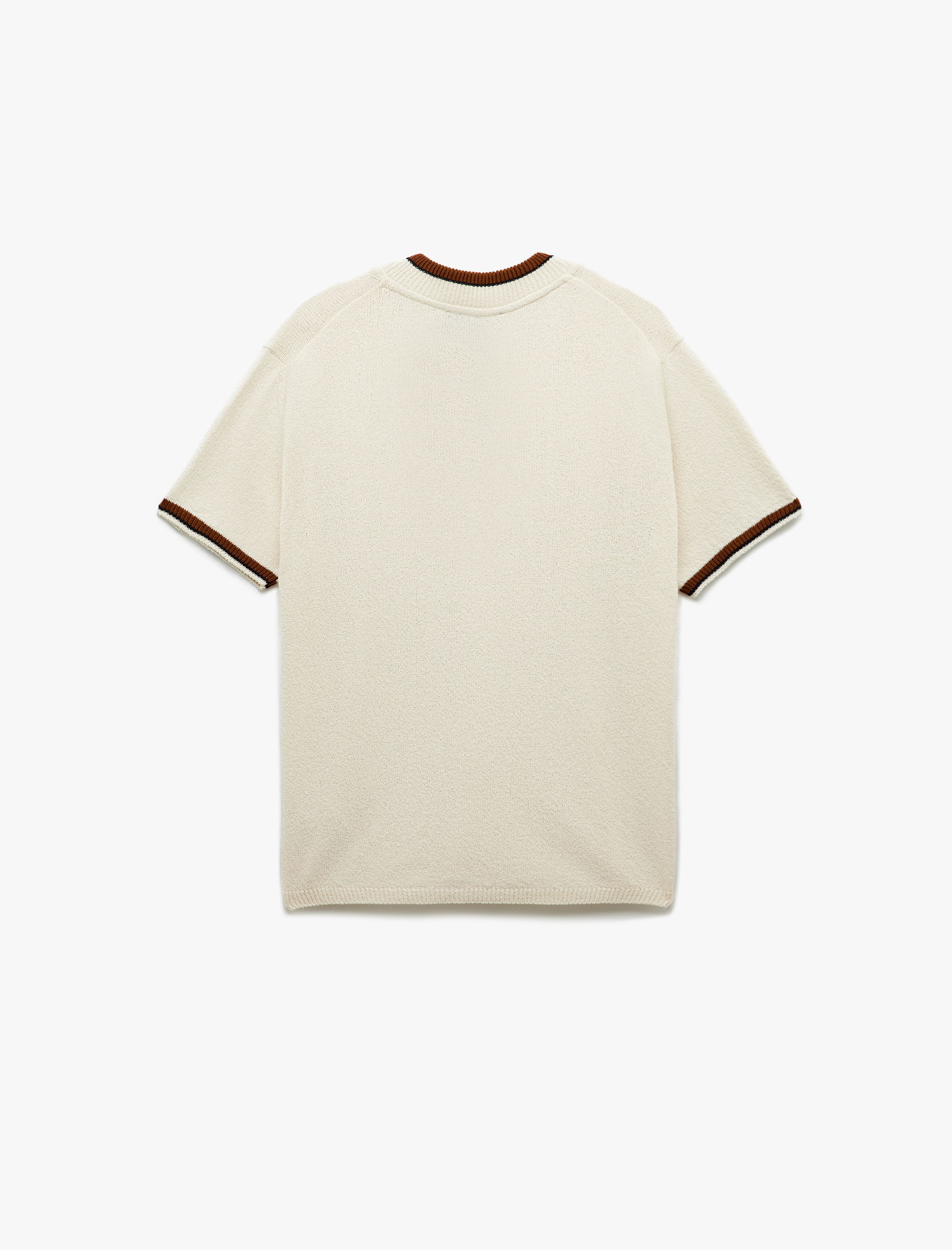   Fermuarlı V Yaka Regular Fit Kısa Kollu Triko Tişört