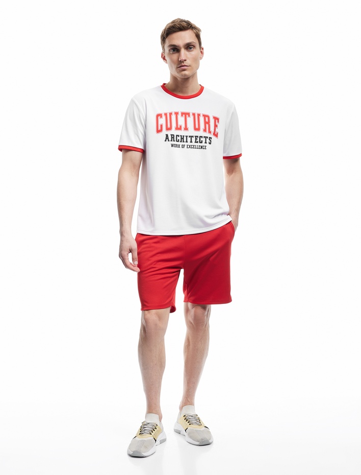  Kısa Kollu Bisiklet Yaka Regular Fit Biyeli Baskılı Spor Tişört