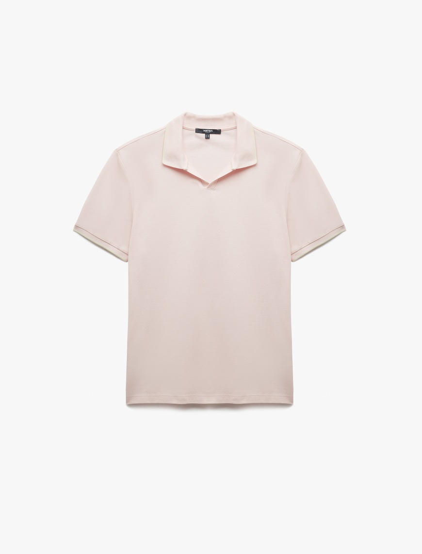  Kontrast Detaylı Pamuklu Pike Kumaş Kısa Kollu Slim Fit Polo Yaka Tişört