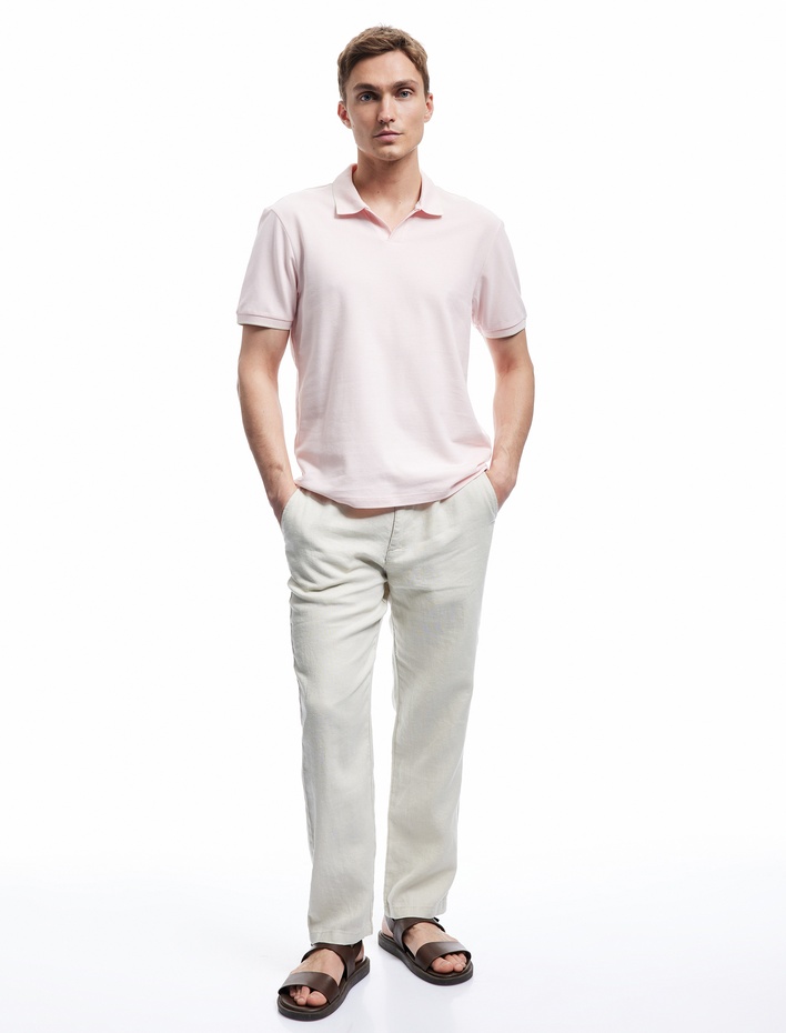  Kontrast Detaylı Pamuklu Pike Kumaş Kısa Kollu Slim Fit Polo Yaka Tişört