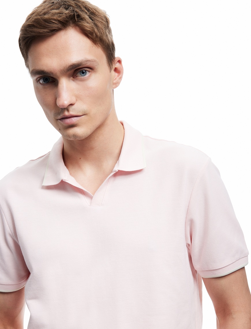   Kontrast Detaylı Pamuklu Pike Kumaş Kısa Kollu Slim Fit Polo Yaka Tişört