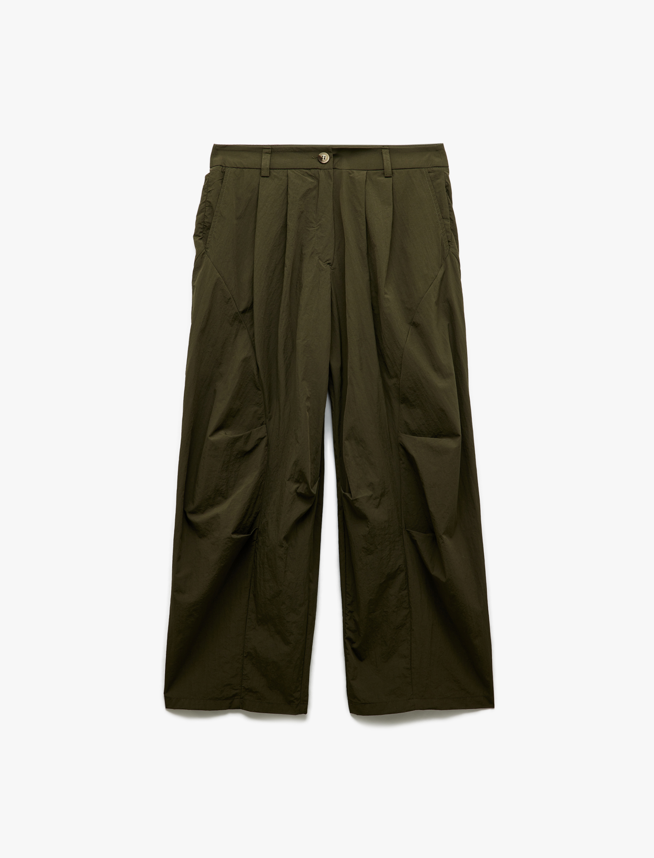   Pileli Rahat Kalıp Düğmeli Cep Detaylı Paraşüt Pantolon