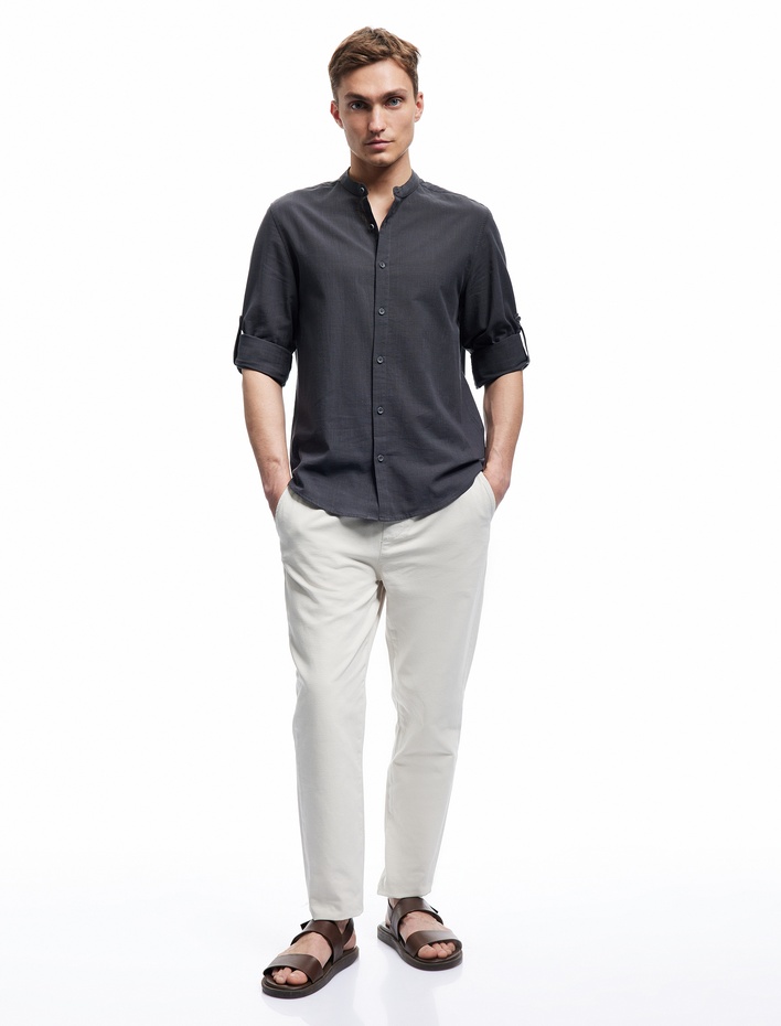  Uzun Kollu Düğmeli Regular Fit Pamuklu Hakim Yaka Gömlek