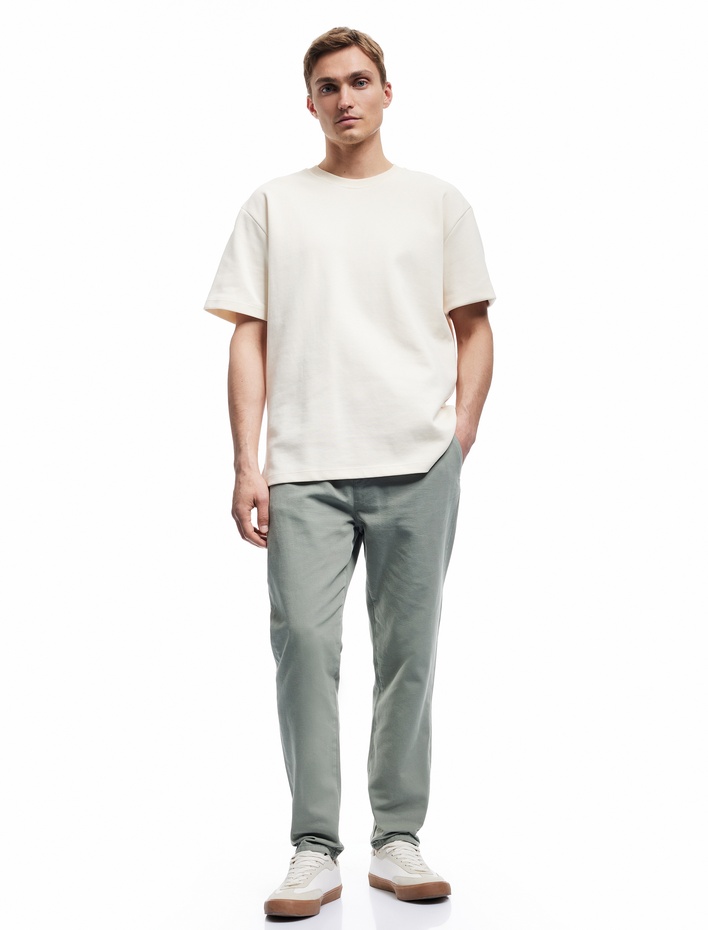  Beli Bağcıklı Pamuklu Cep Detaylı Kanvas Chino Pantolon