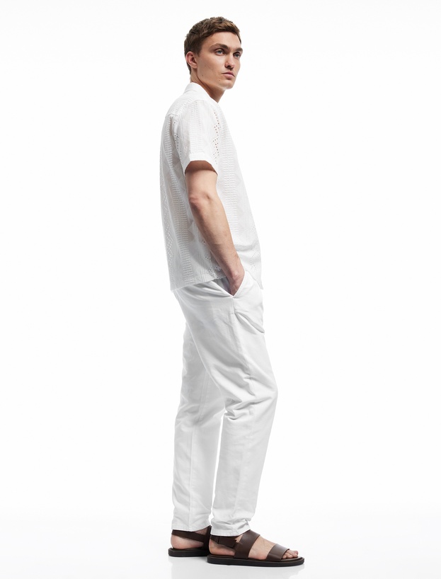 Beli Bağcıklı Pamuklu Cep Detaylı Kanvas Chino Pantolon_1