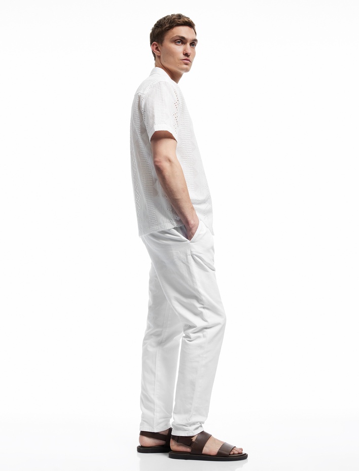  Beli Bağcıklı Pamuklu Cep Detaylı Kanvas Chino Pantolon