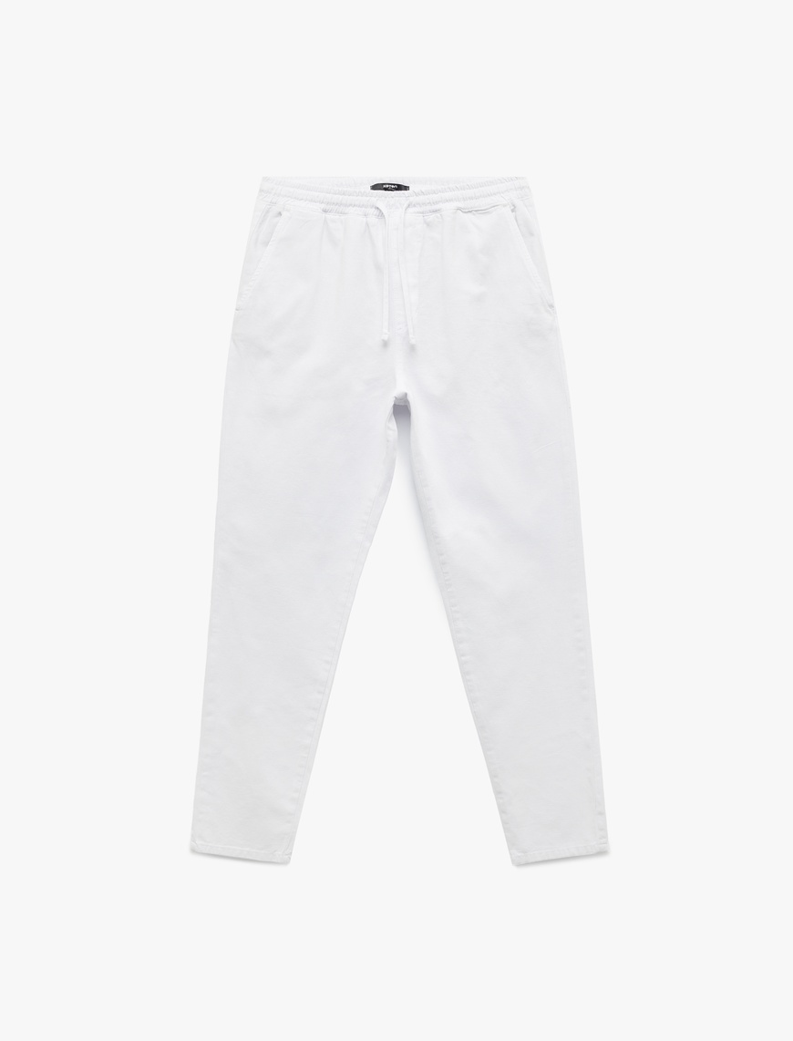   Beli Bağcıklı Pamuklu Cep Detaylı Kanvas Chino Pantolon
