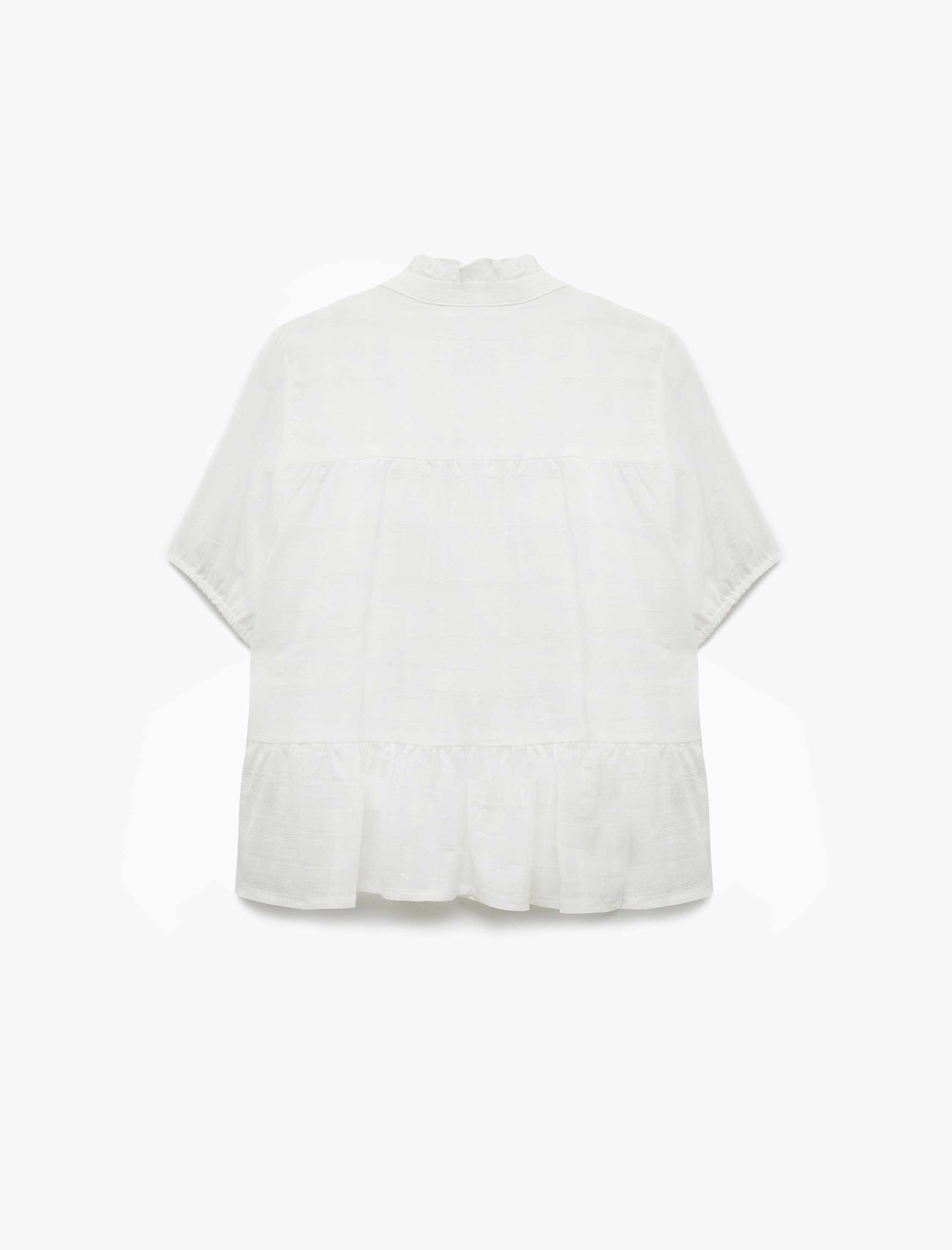   Bağcıklı Yaka Düğmeli Pamuklu Kısa Kollu Gömlek