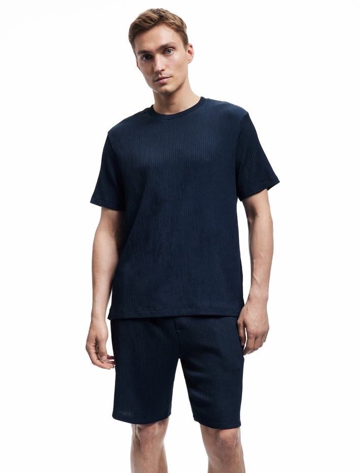  Cep Detaylı Dokulu Beli Bağcıklı Şort