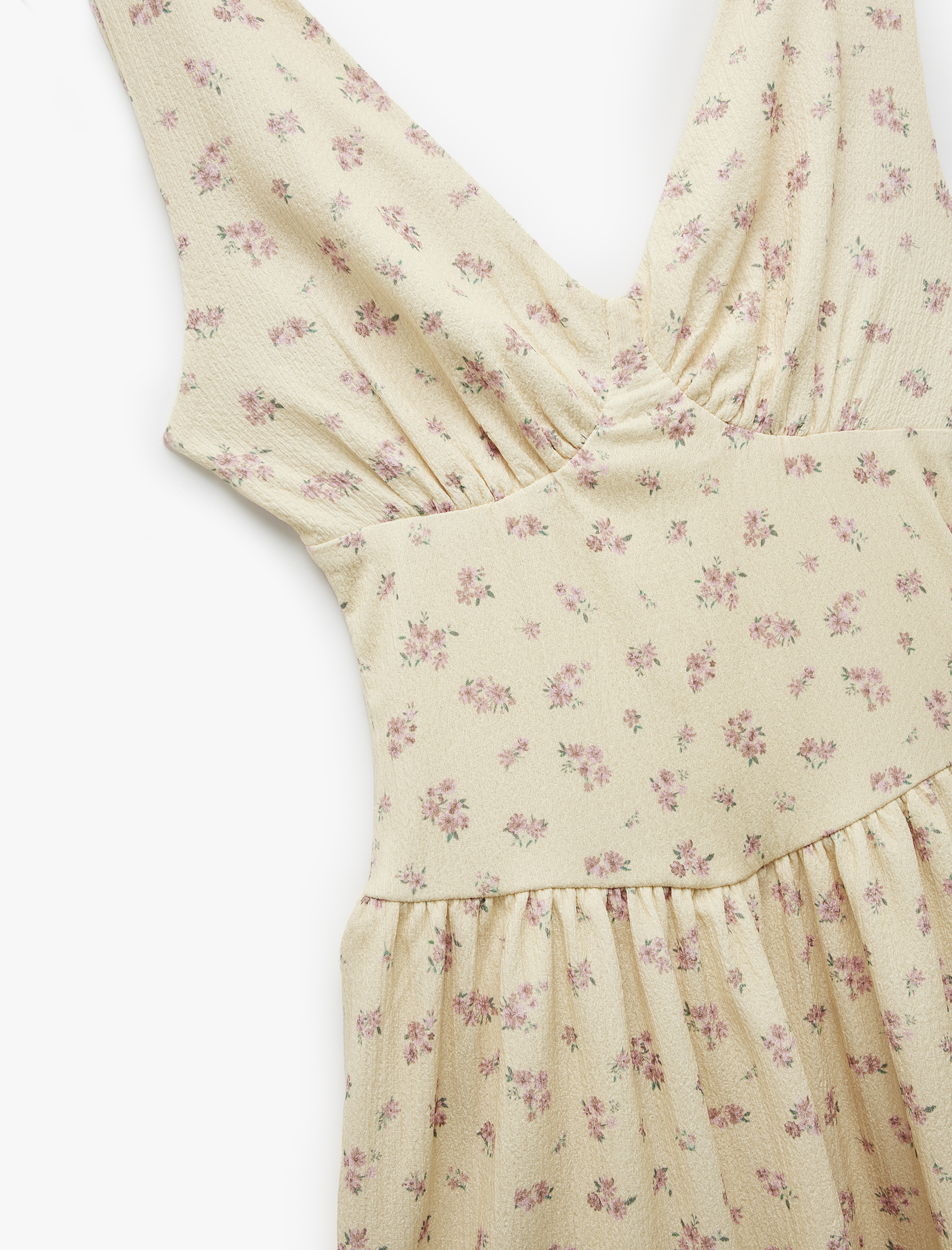   V Yaka Kolsuz Korse Detaylı Çiçekli Mini Elbise