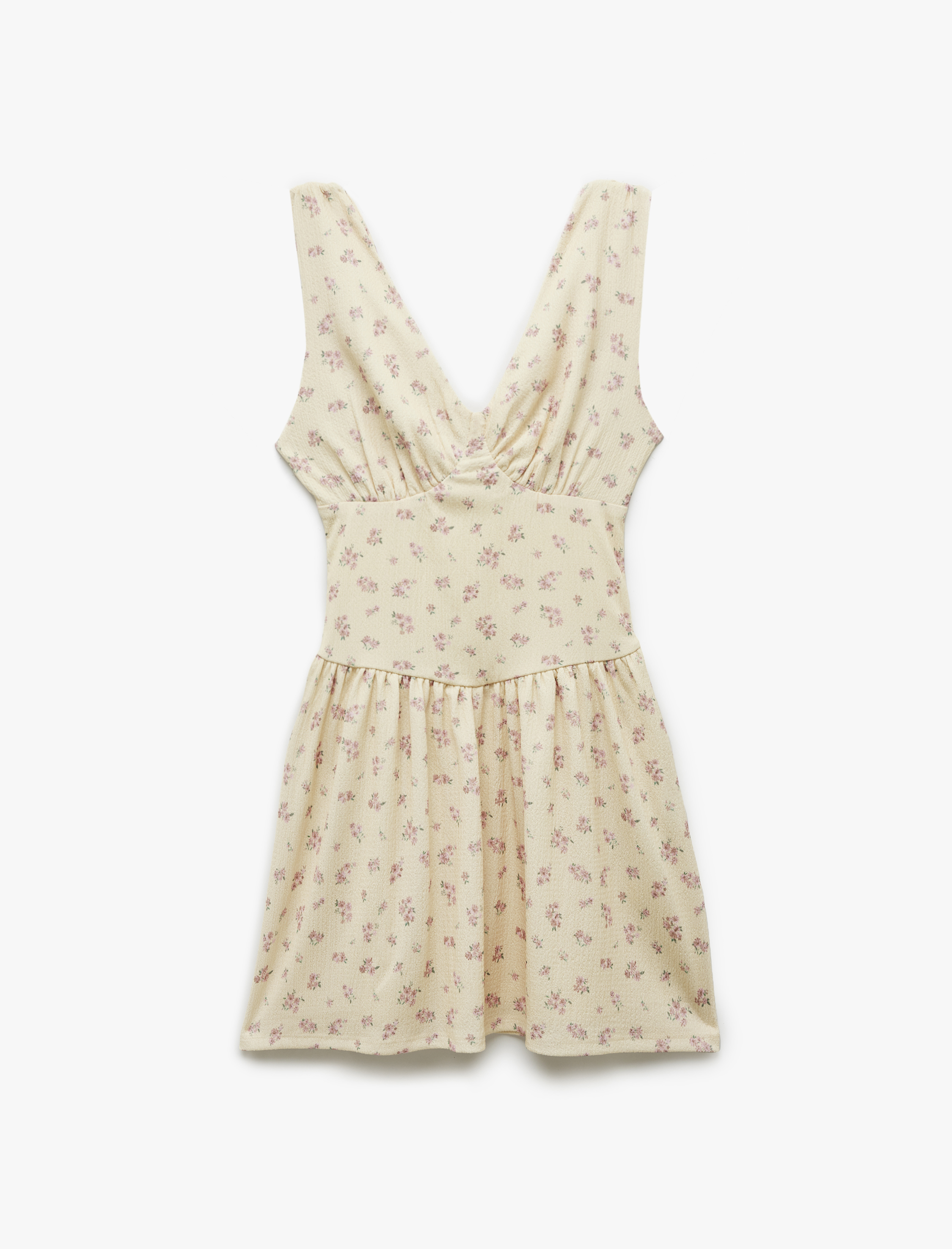   V Yaka Kolsuz Korse Detaylı Çiçekli Mini Elbise