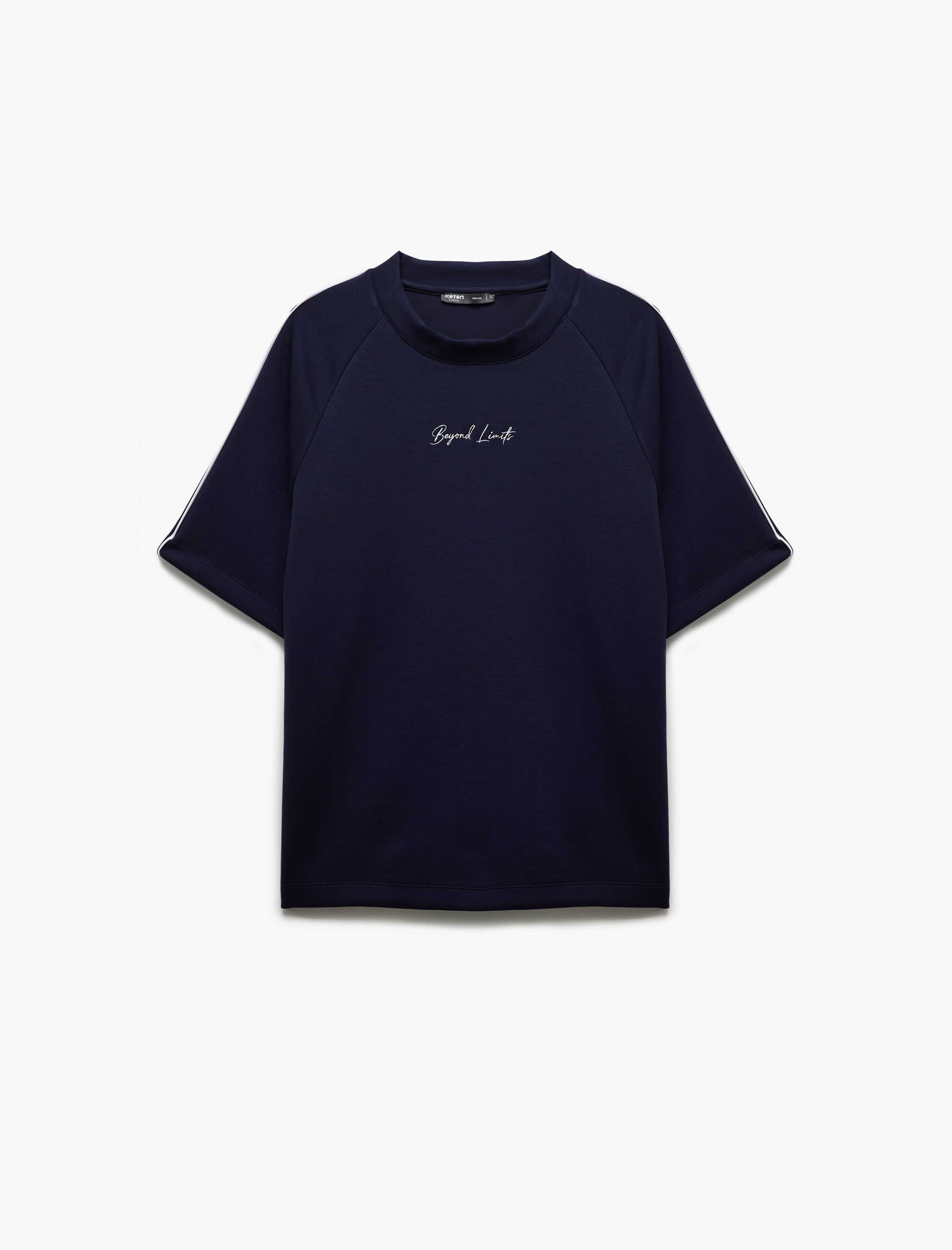   Viskon Karışımlı Kısa Kollu İşlemeli Bisiklet Yaka Oversize Tişört