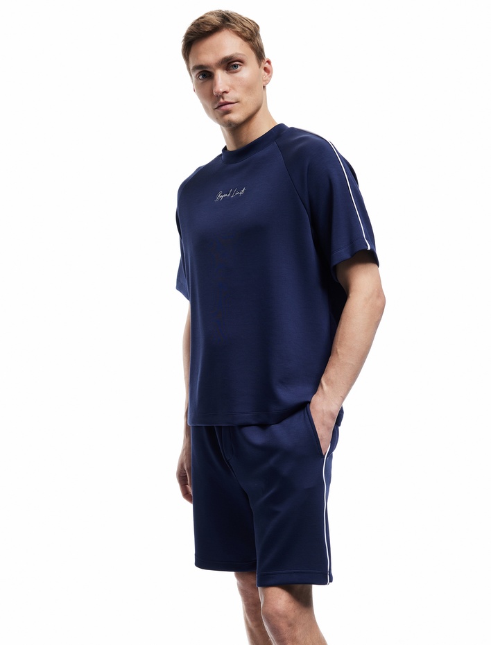  Viskon Karışımlı Kısa Kollu İşlemeli Bisiklet Yaka Oversize Tişört