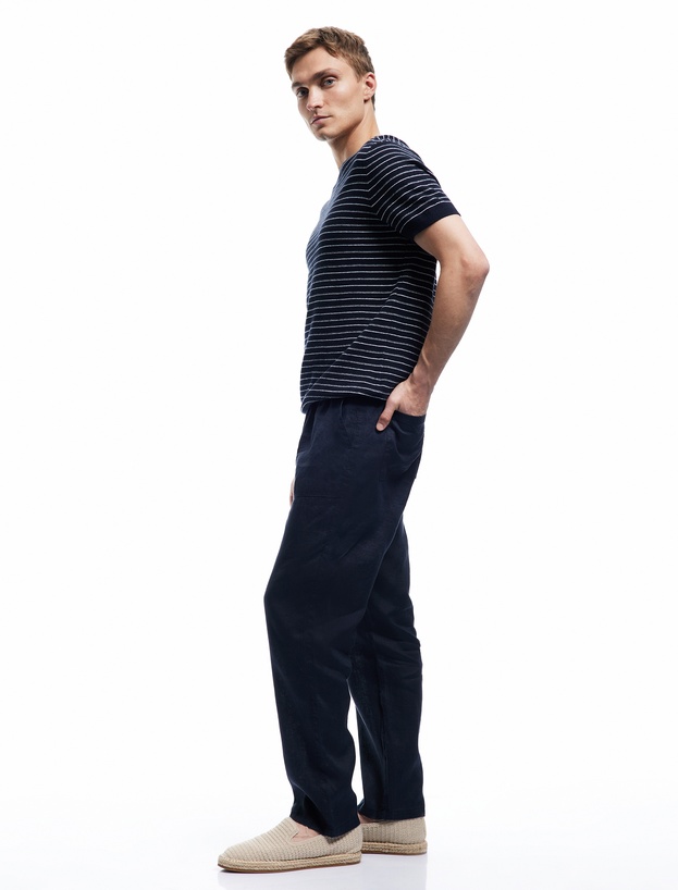 Cep Detaylı Beli Bağcıklı Oversize Keten Yazlık Pantolon_1