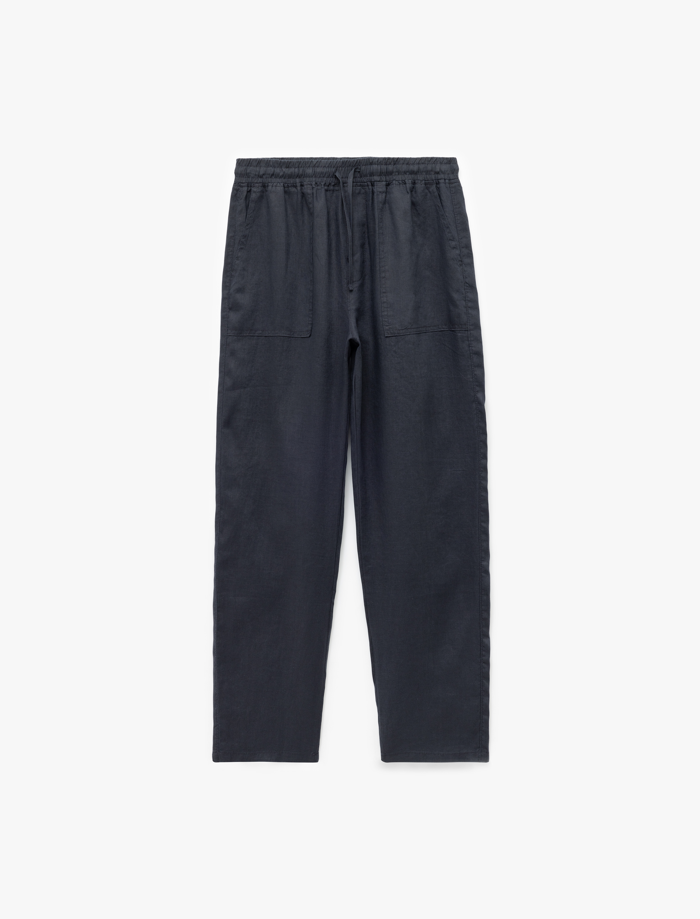 Cep Detaylı Beli Bağcıklı Oversize Keten Pantolon