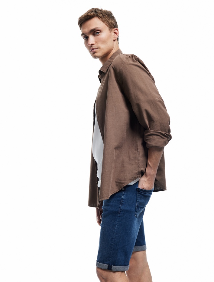  Normal Bel Cep Detaylı Pamuklu Slim Fit Jean Şort