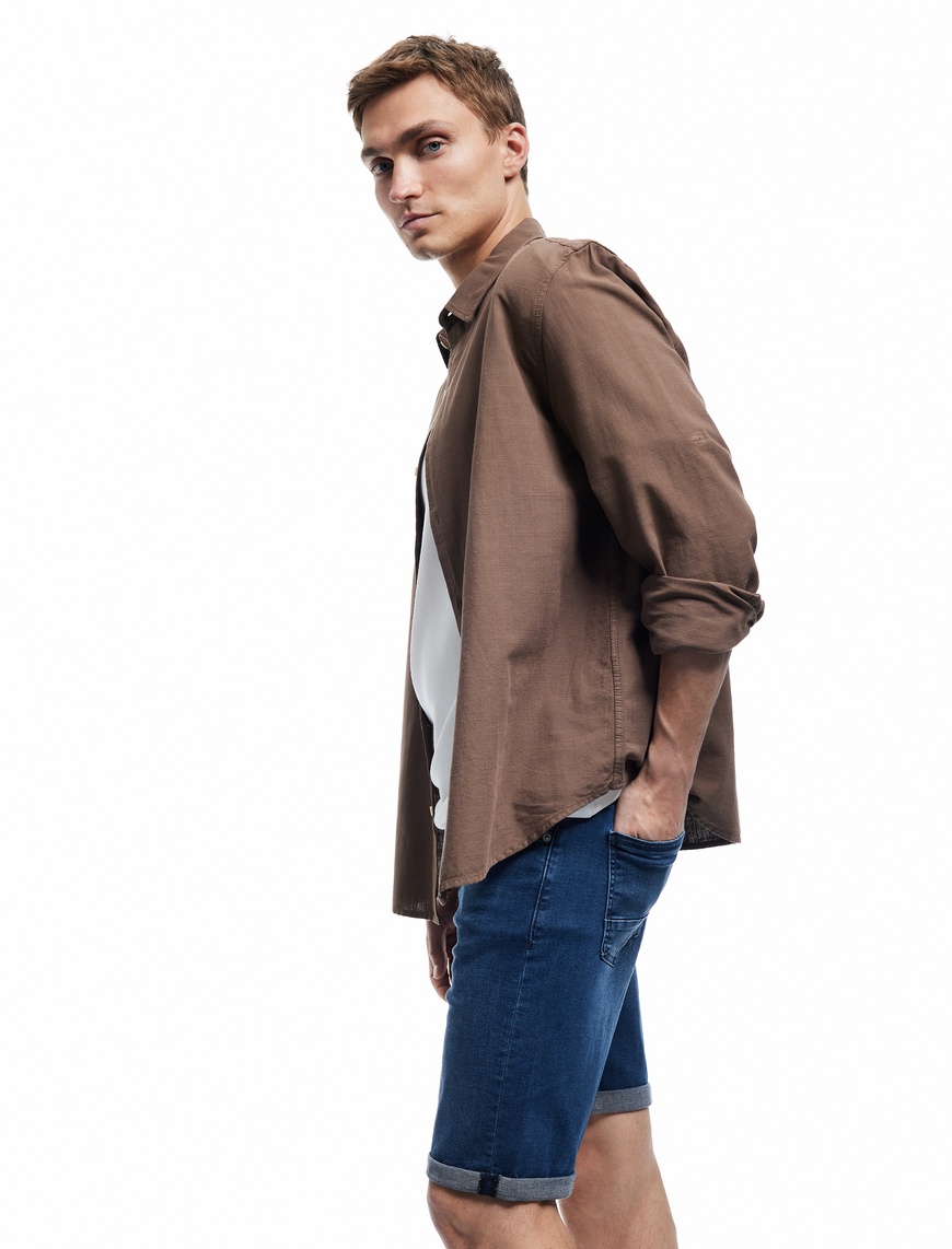   Normal Bel Cep Detaylı Pamuklu Slim Fit Jean Şort