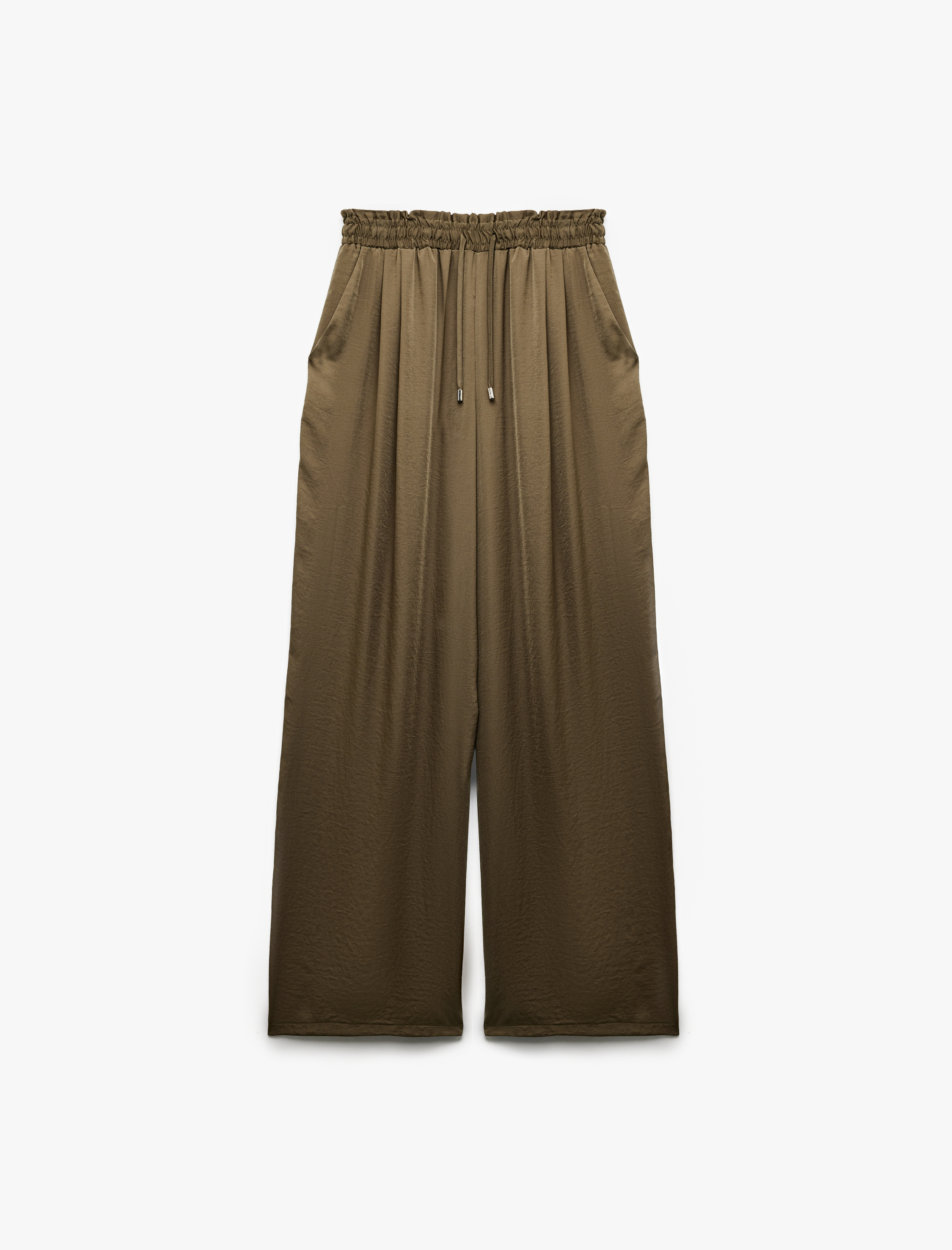   Aerobin Kumaş Beli Bağcıklı Cepli Geniş Paça Palazzo Saten Pantolon