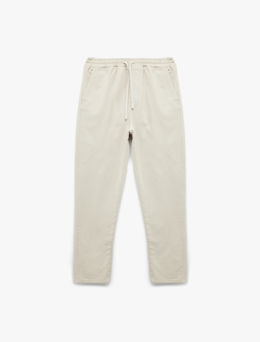   Beli Bağcıklı Pamuklu Cep Detaylı Kanvas Chino Pantolon