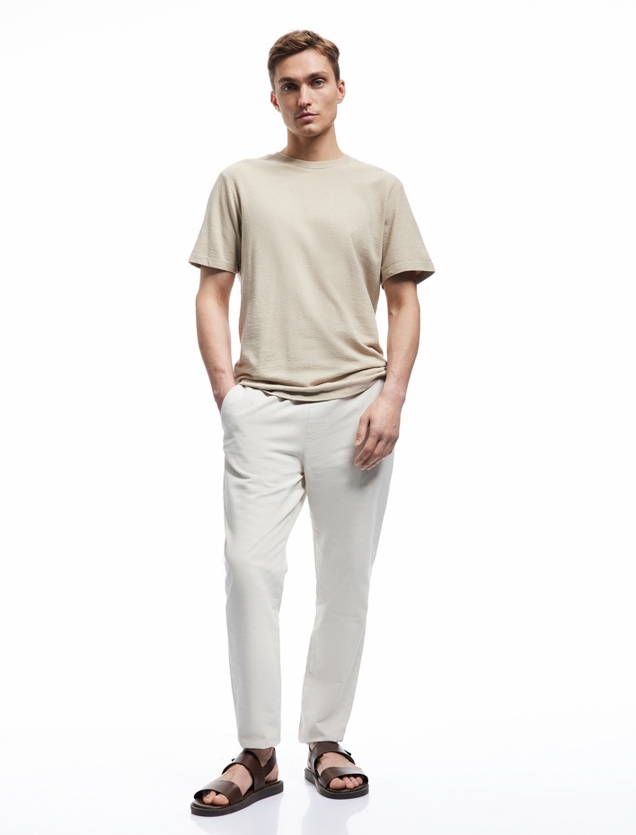  Beli Bağcıklı Pamuklu Cep Detaylı Kanvas Chino Pantolon