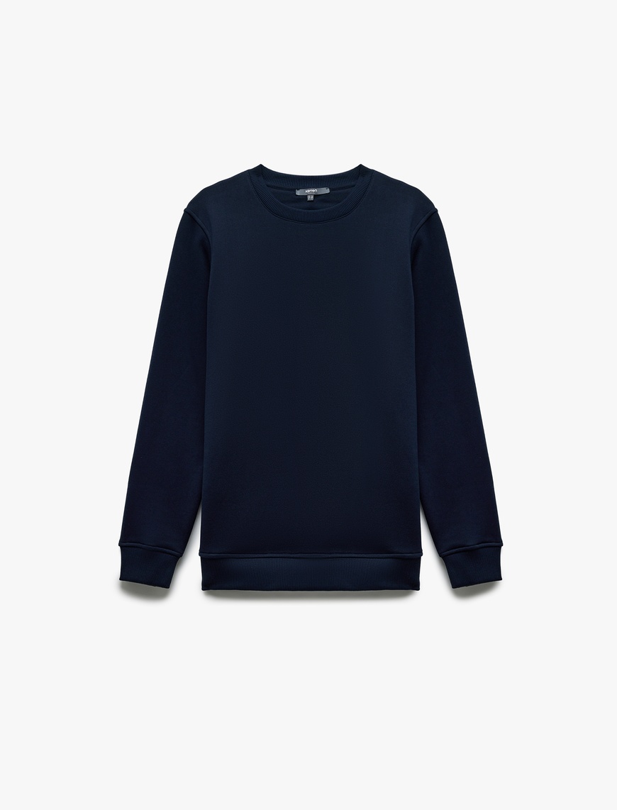   Pamuklu Uzun Kollu Bisiklet Yaka Erkek Basic Sweatshirt
