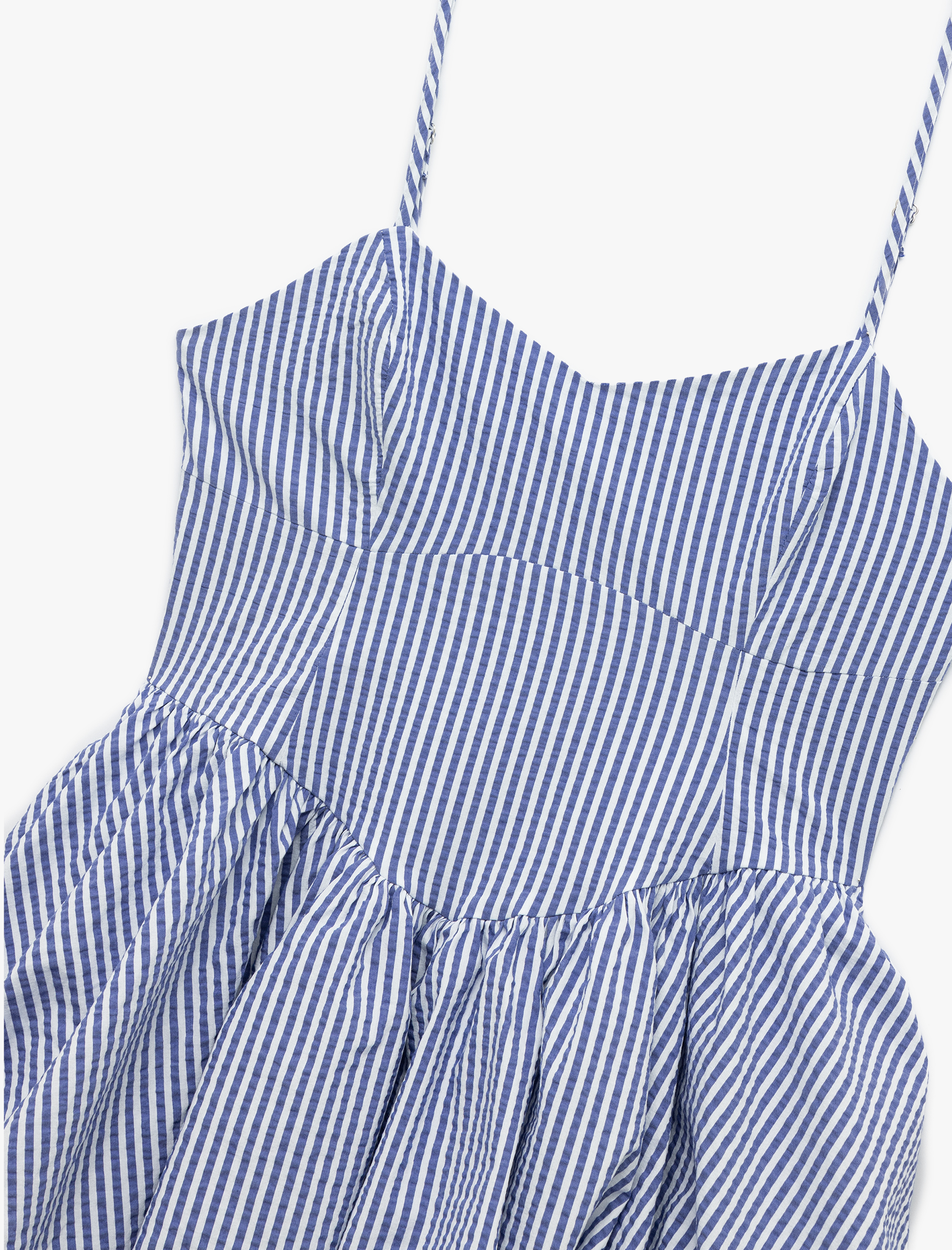   İp Askılı V Yaka Çizgili Balon Mini Elbise