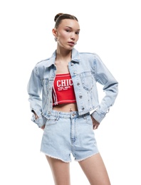 Yüksek Bel Rahat Kalıp Düğmeli Cepli Pis Paça Denim Şort