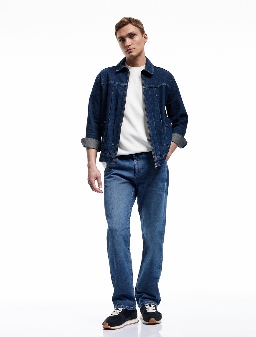   Normal Bel Pamuklu Cep Detaylı Straight Fit Jean Pantolon - Mark Jean