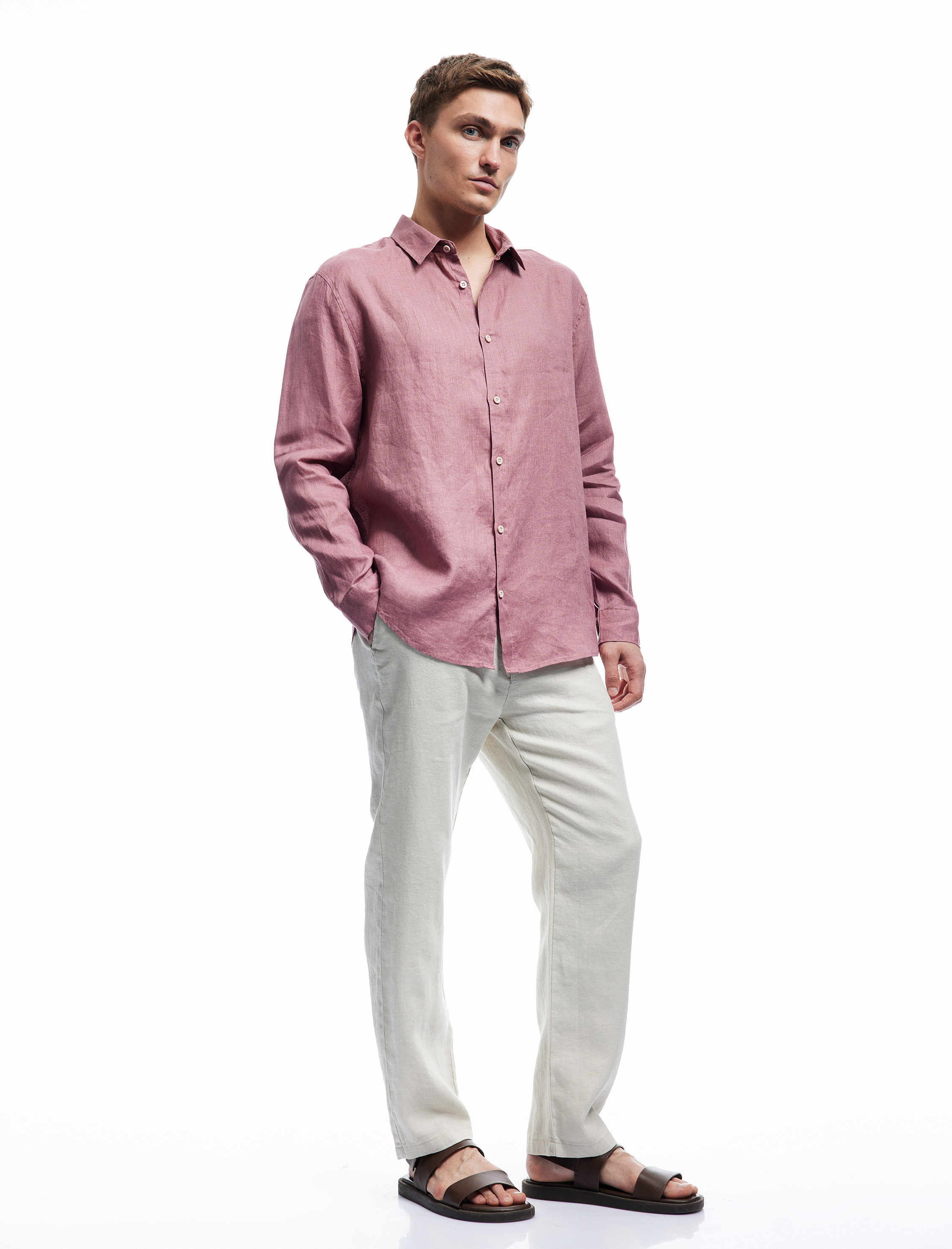   Klasik Yaka Regular Fit Uzun Kollu Keten Gömlek