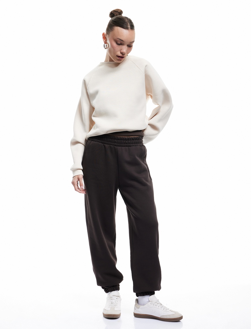   Üç İplik Şardonlu Dikiş Detaylı Bisiklet Yaka Oversize Sweatshirt