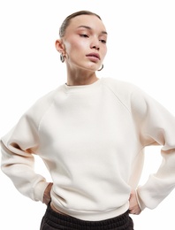Üç İplik Şardonlu Dikiş Detaylı Bisiklet Yaka Oversize Sweatshirt