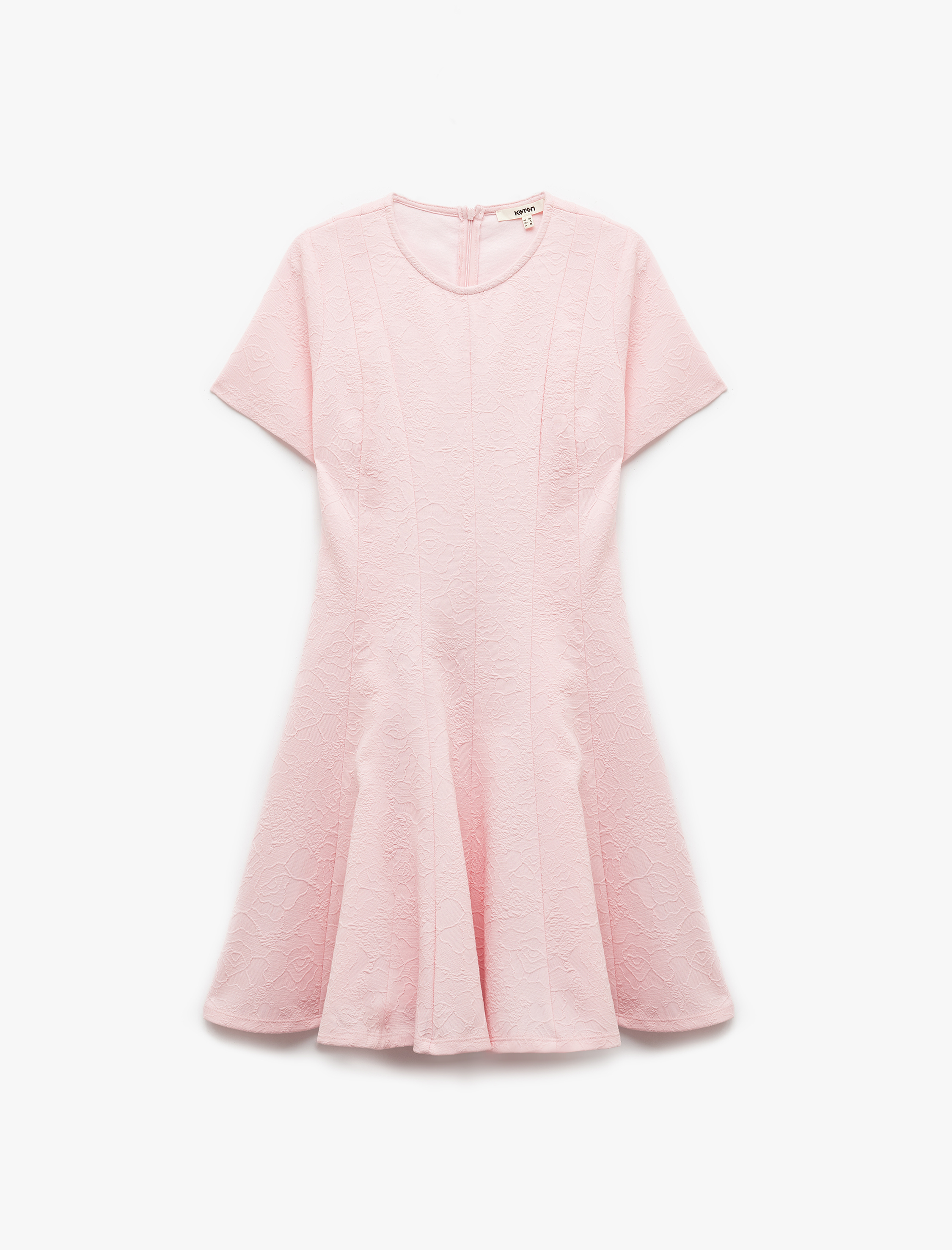   Slim Fit Floral Dokulu Volümlü Kısa Kollu Bisiklet Yaka Mini Elbise