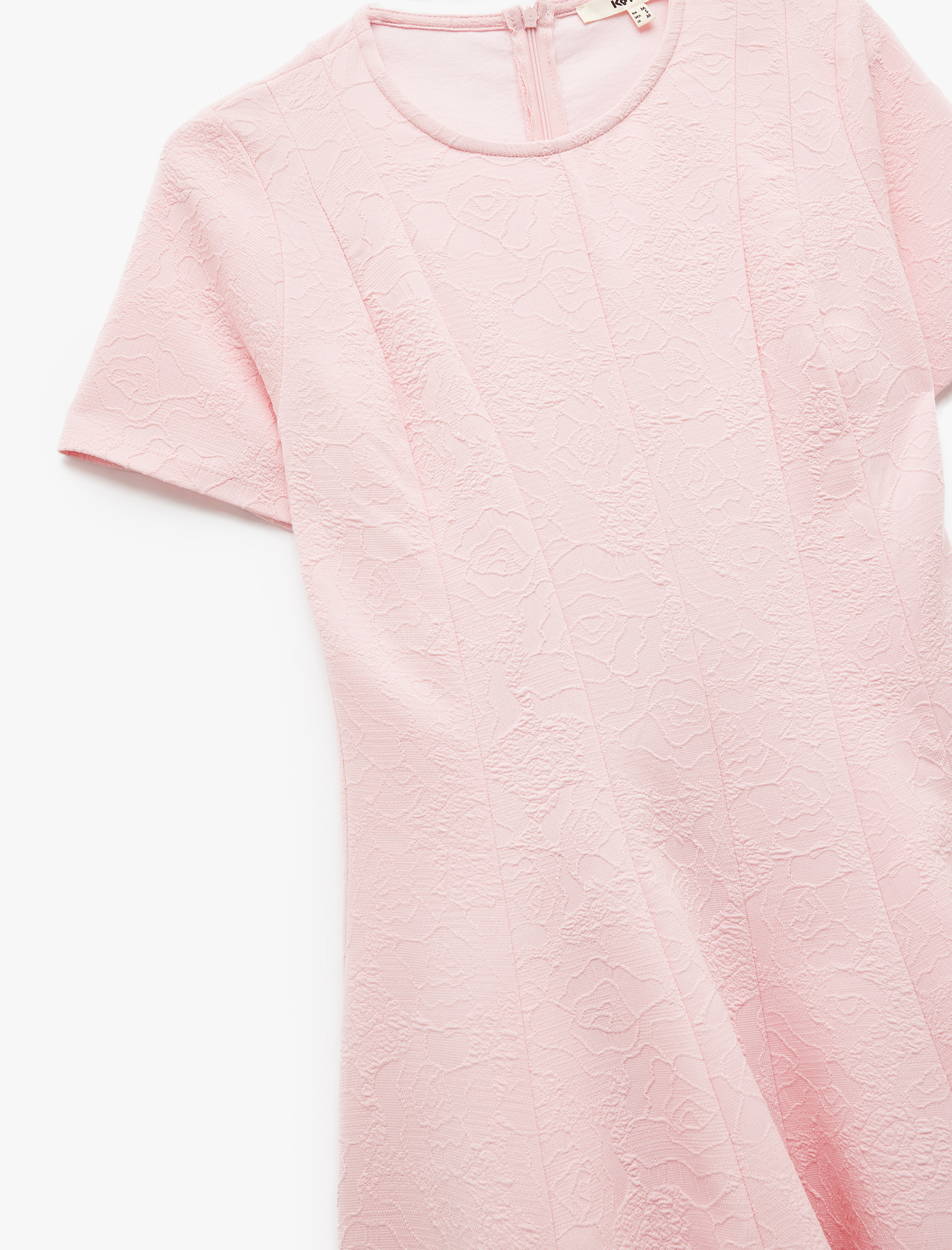   Slim Fit Floral Dokulu Volümlü Kısa Kollu Bisiklet Yaka Mini Elbise