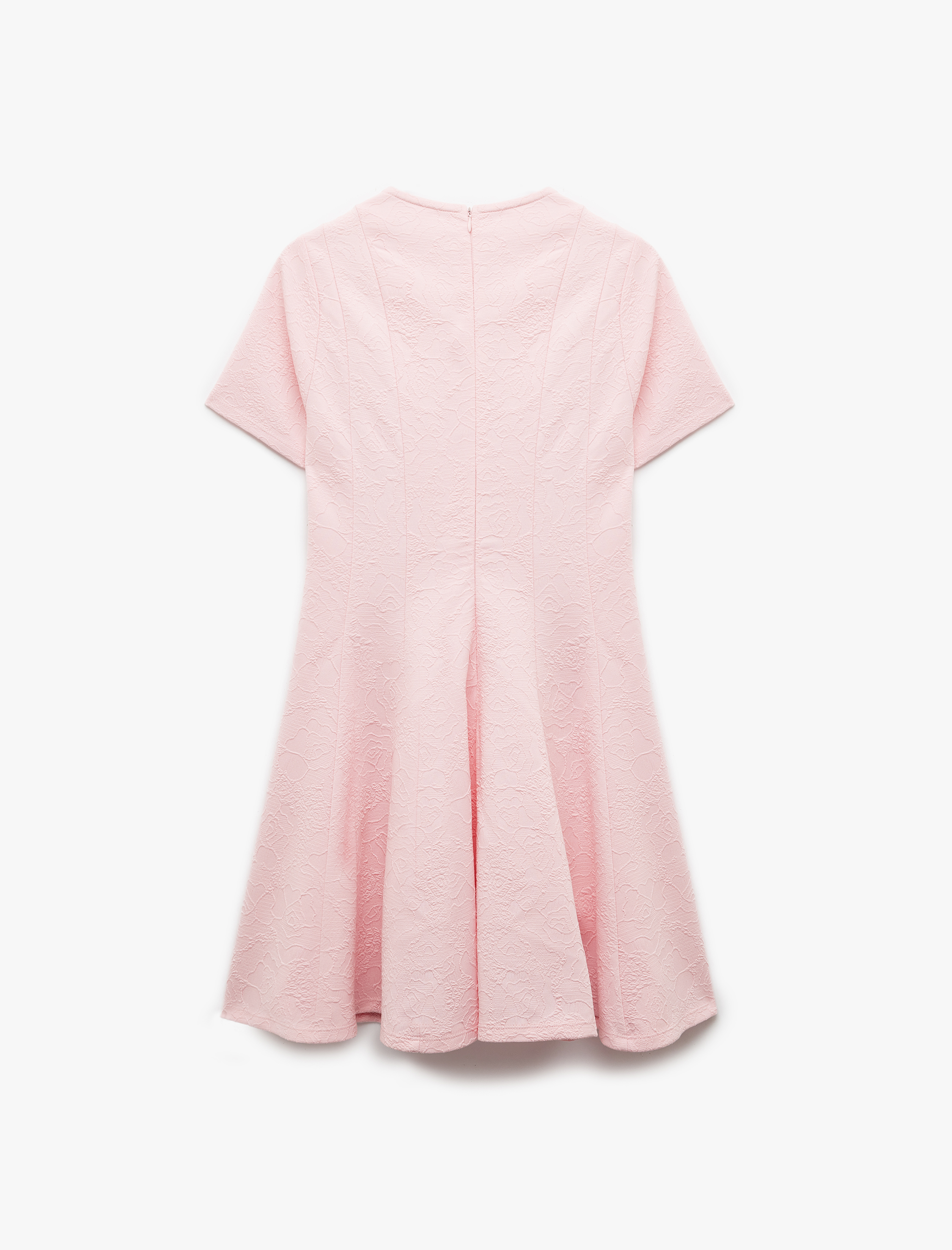   Slim Fit Floral Dokulu Volümlü Kısa Kollu Bisiklet Yaka Mini Elbise