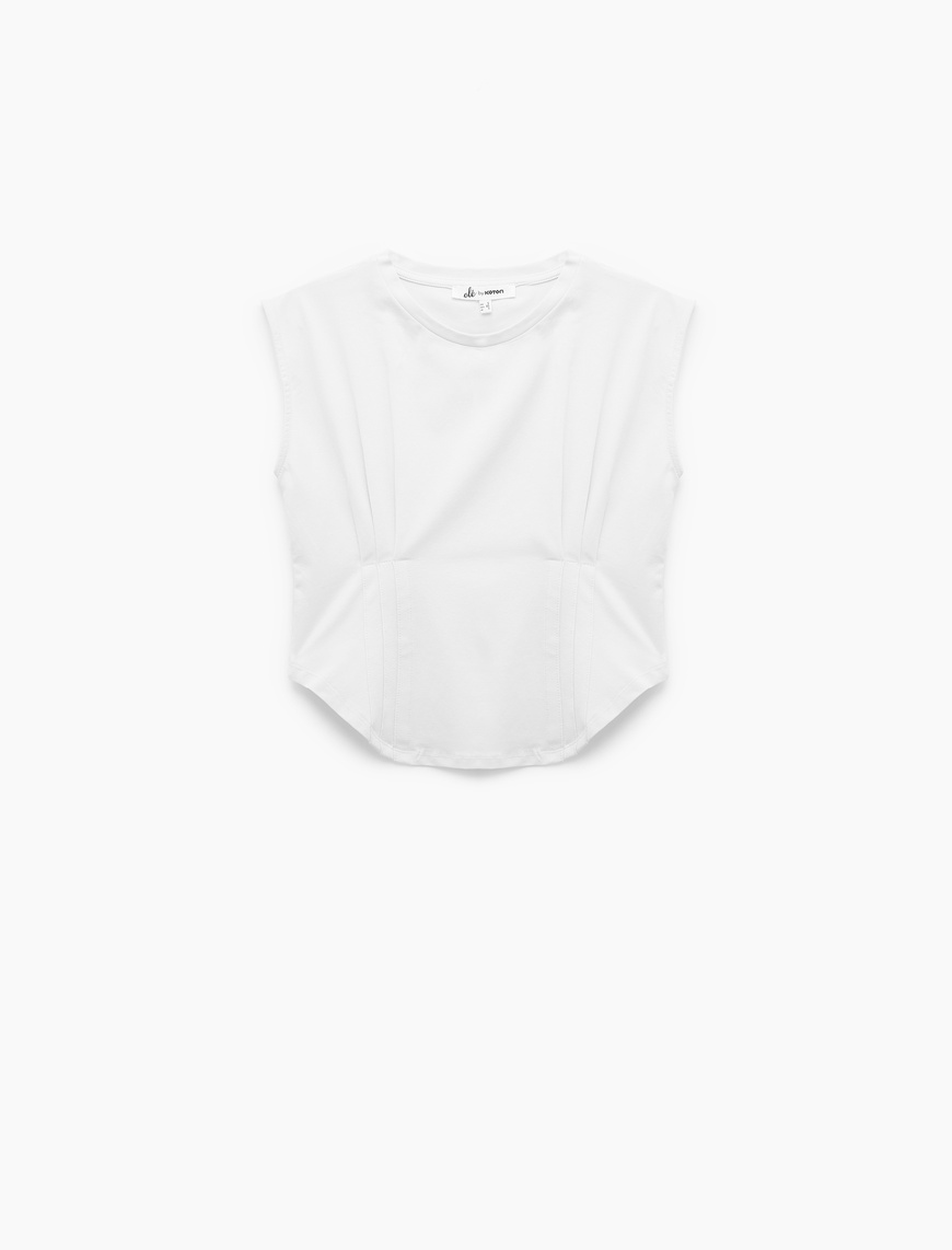   Bisiklet Yaka Korse Detaylı Slim Fit Kolsuz Crop Tişört
