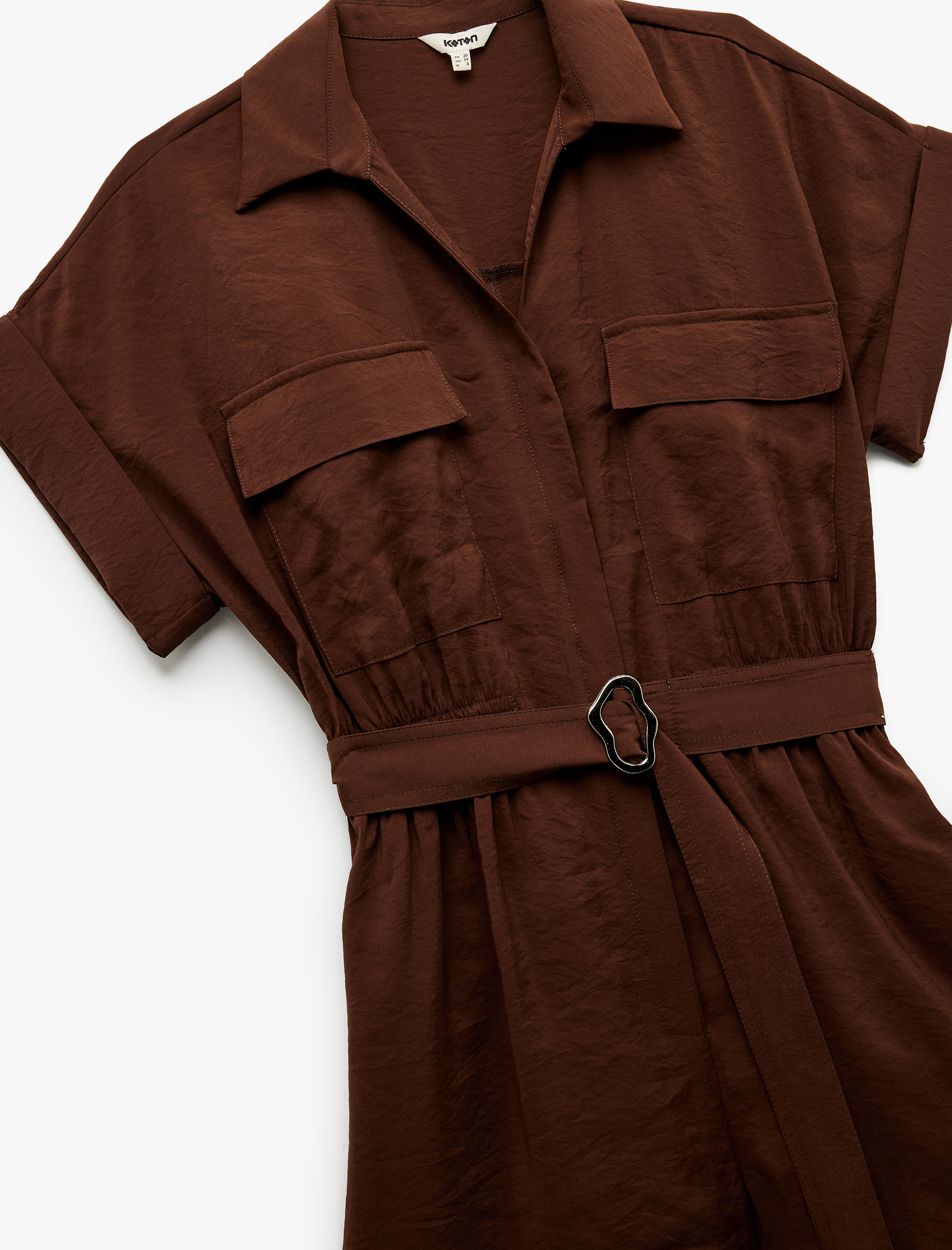   Kemerli Cepli Gömlek Yaka Kısa Kollu Modal Kumaş Şort Tulum