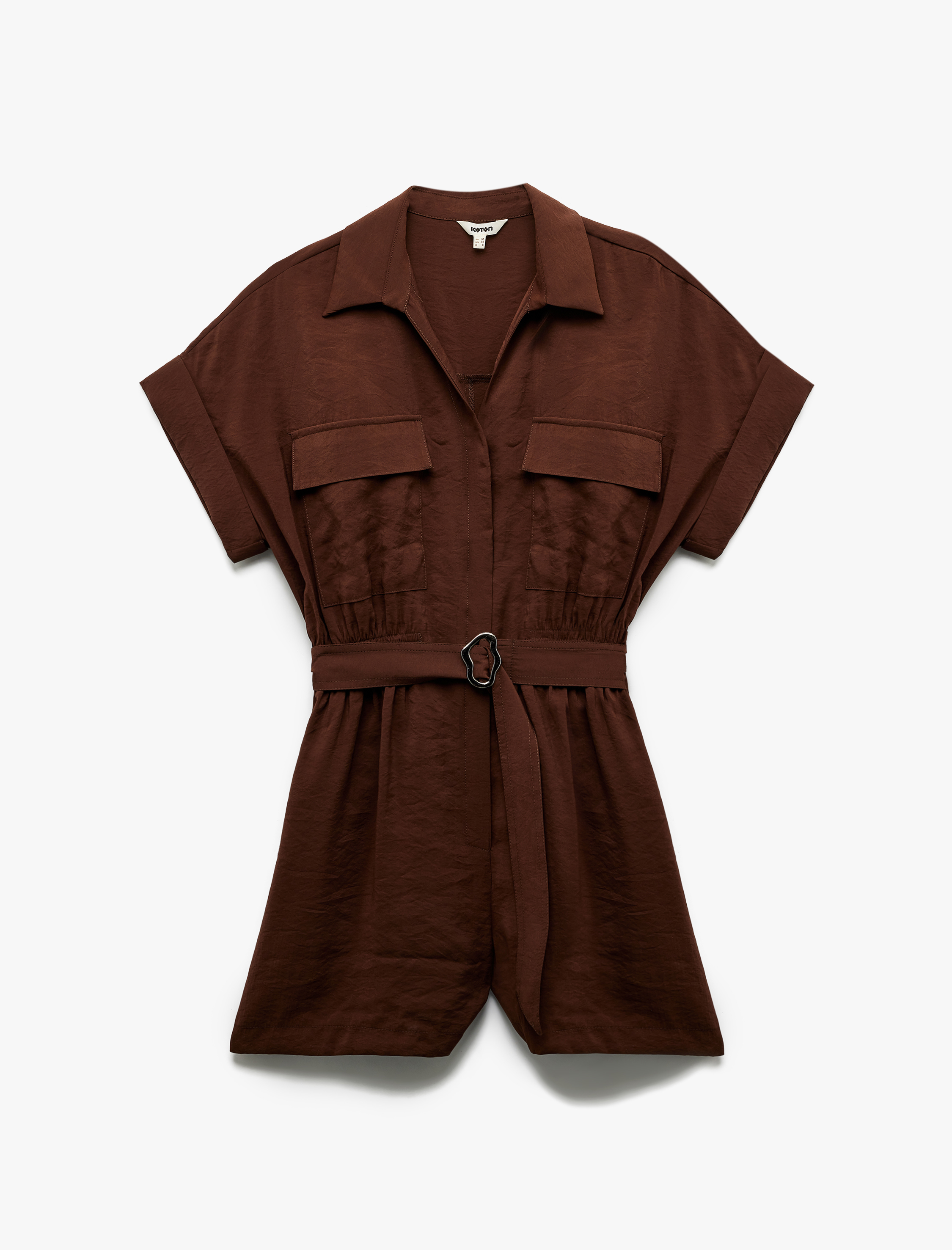   Kemerli Cepli Gömlek Yaka Kısa Kollu Modal Kumaş Şort Tulum