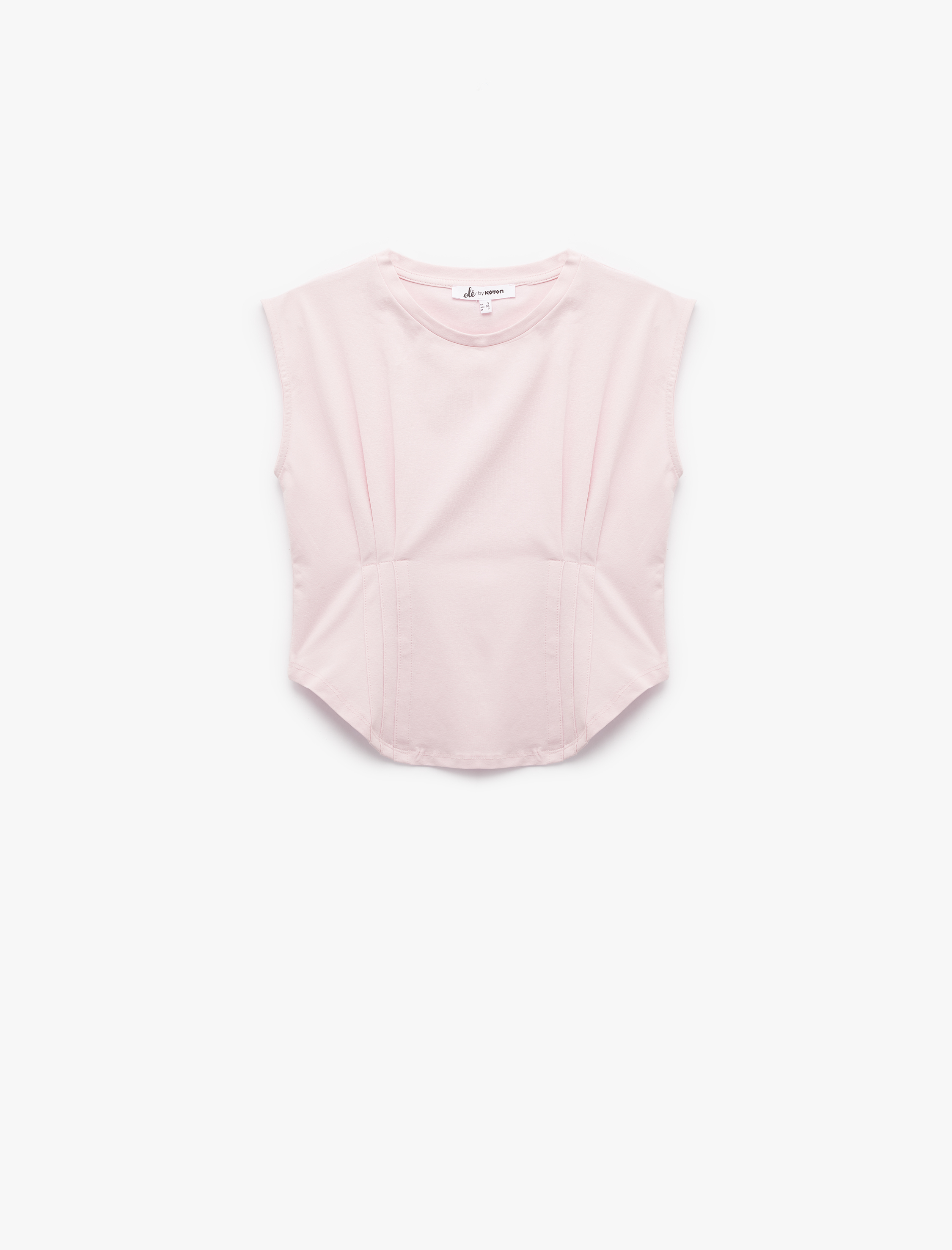   Bisiklet Yaka Korse Detaylı Slim Fit Kolsuz Crop Tişört