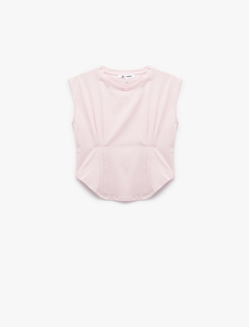   Bisiklet Yaka Korse Detaylı Slim Fit Kolsuz Crop Tişört