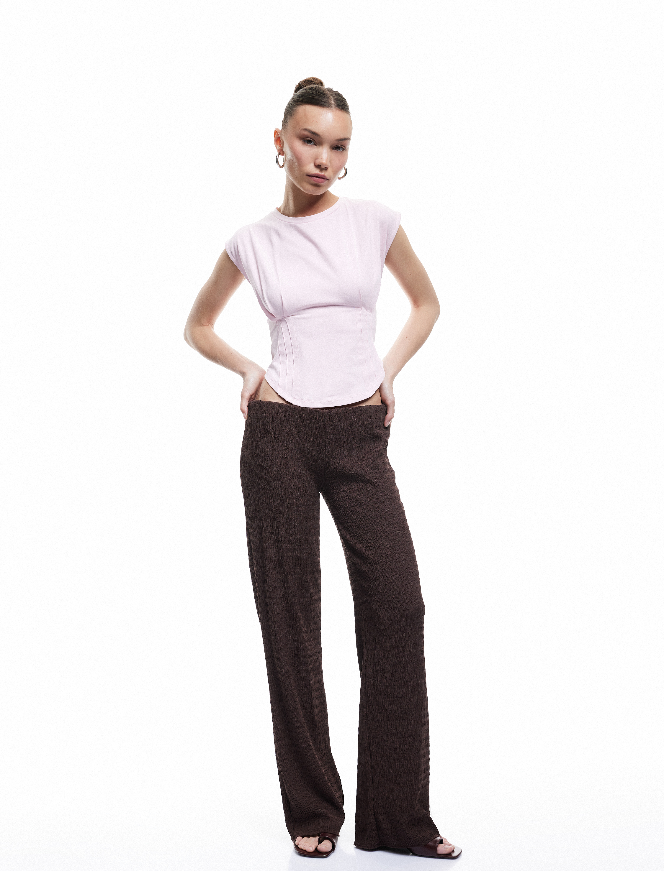   Bisiklet Yaka Korse Detaylı Slim Fit Kolsuz Crop Tişört