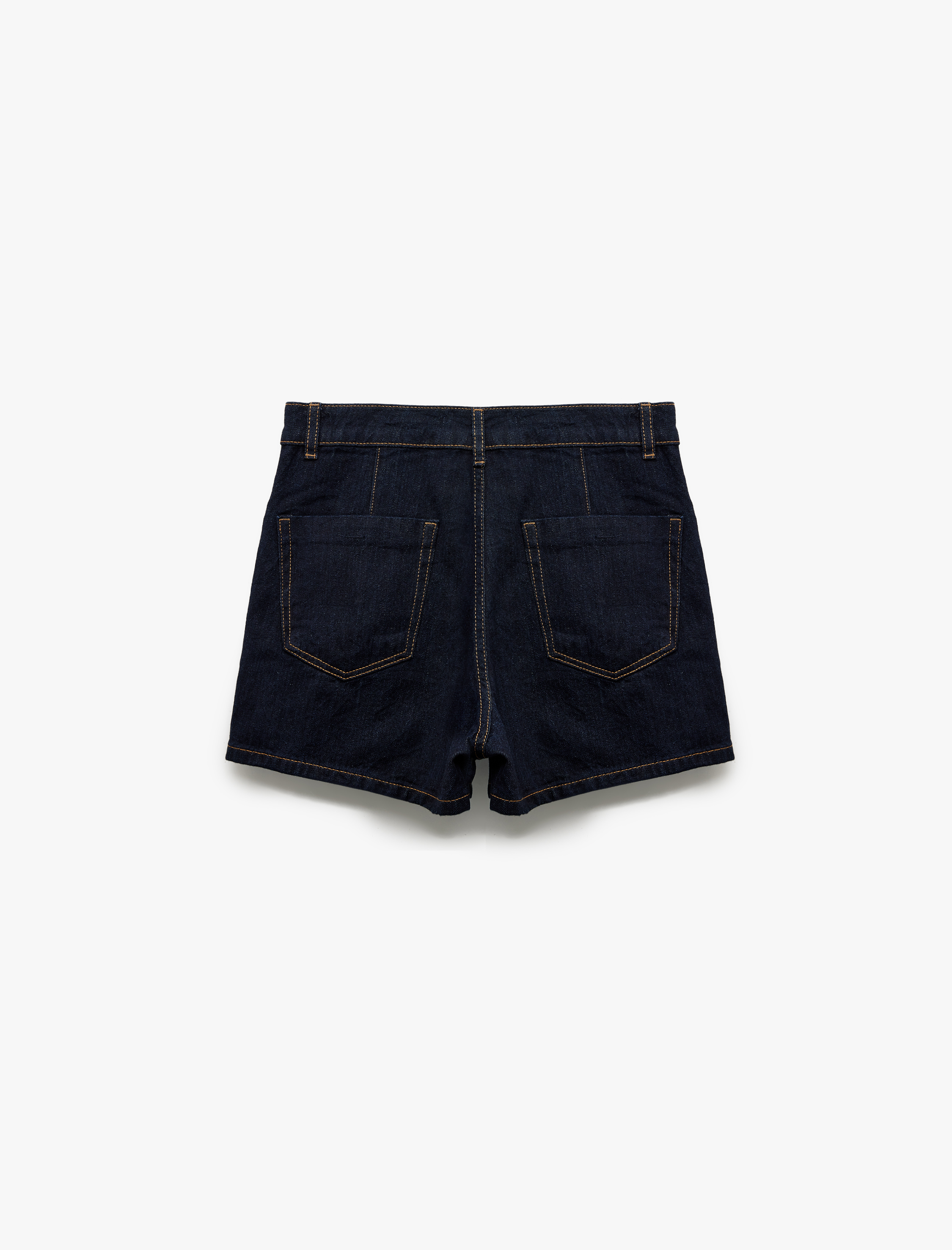   Pamuklu Düğme Detaylı Cepli Asimetrik Denim Mini Şort Etek