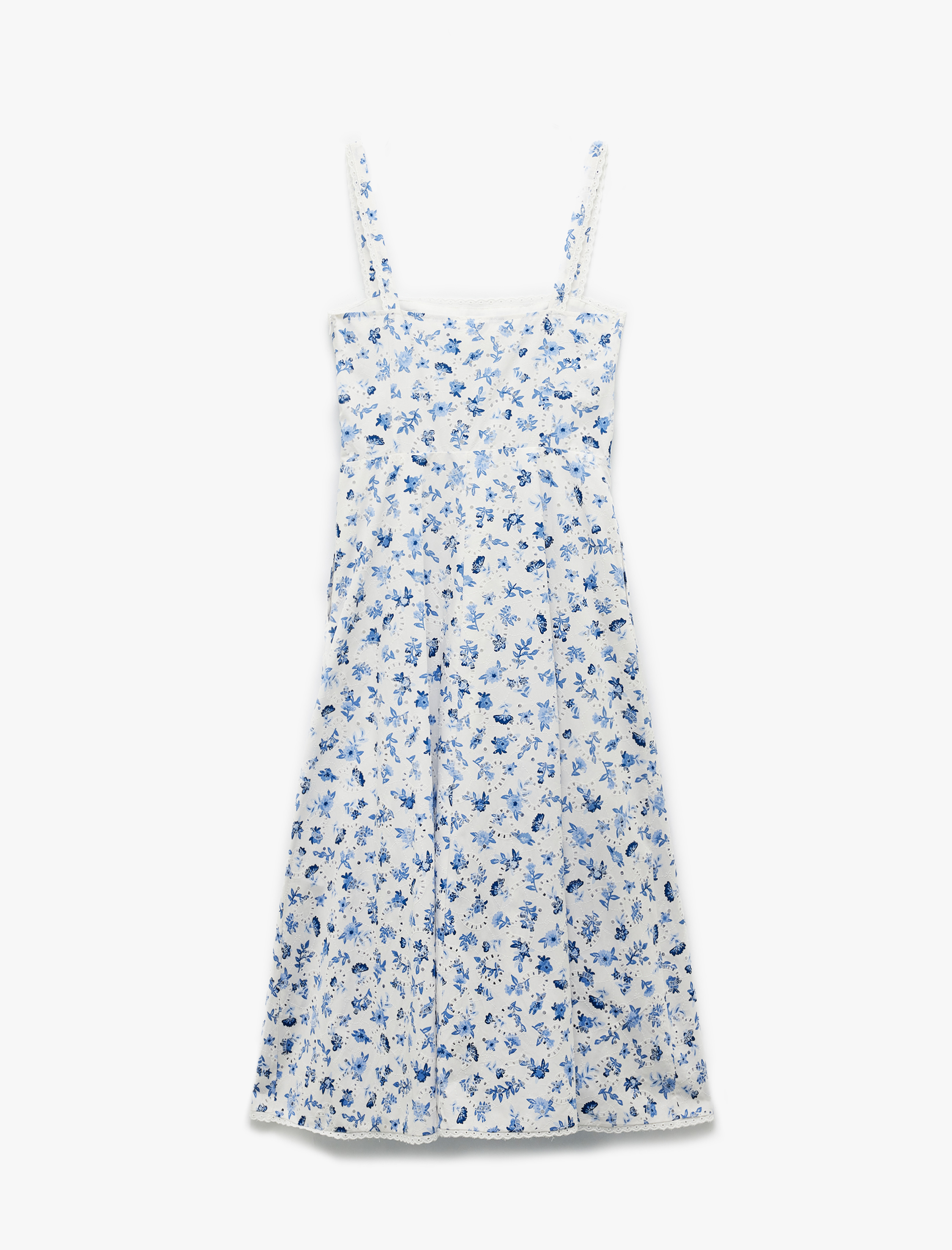   Pamuklu Kare Yaka A Kesim Midi Boy Çiçekli Askılı Elbise